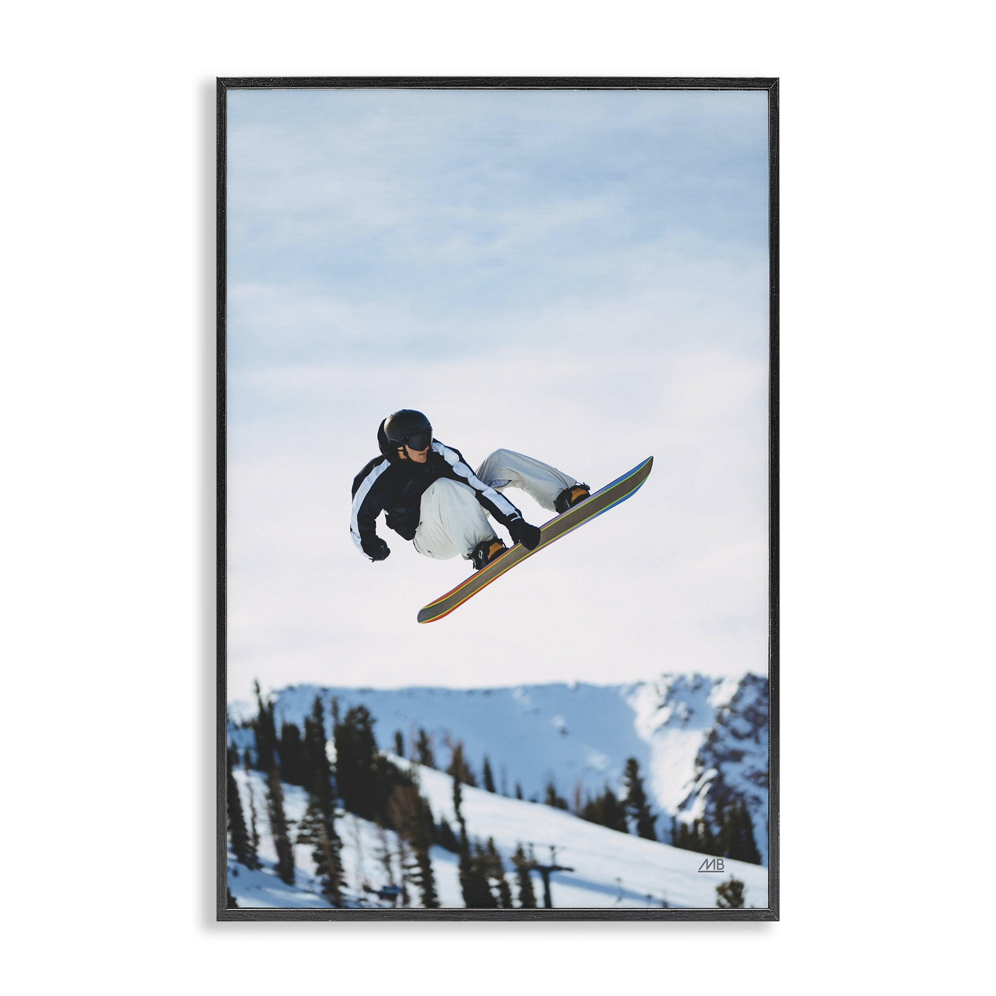 Stupell Industries Snowboarder Air Tricks Sports Photography Black Framed Art Print Wall Art, 16 x 24