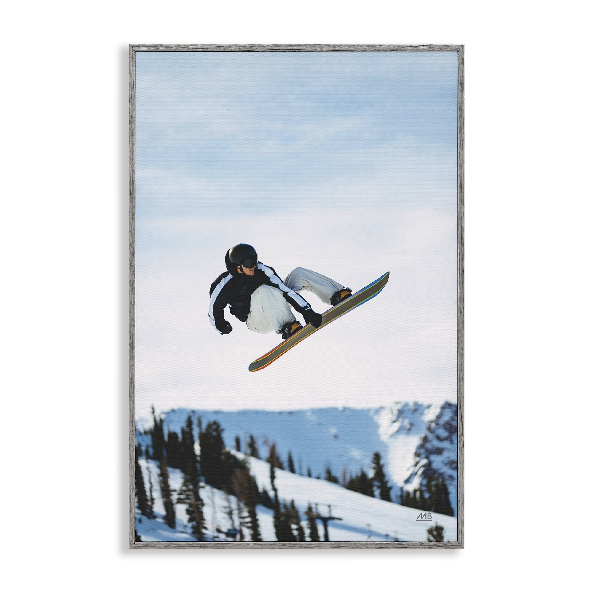 Stupell Industries Snowboarder Air Tricks Sports Photography Gray Framed Art Print Wall Art, 20 x 30