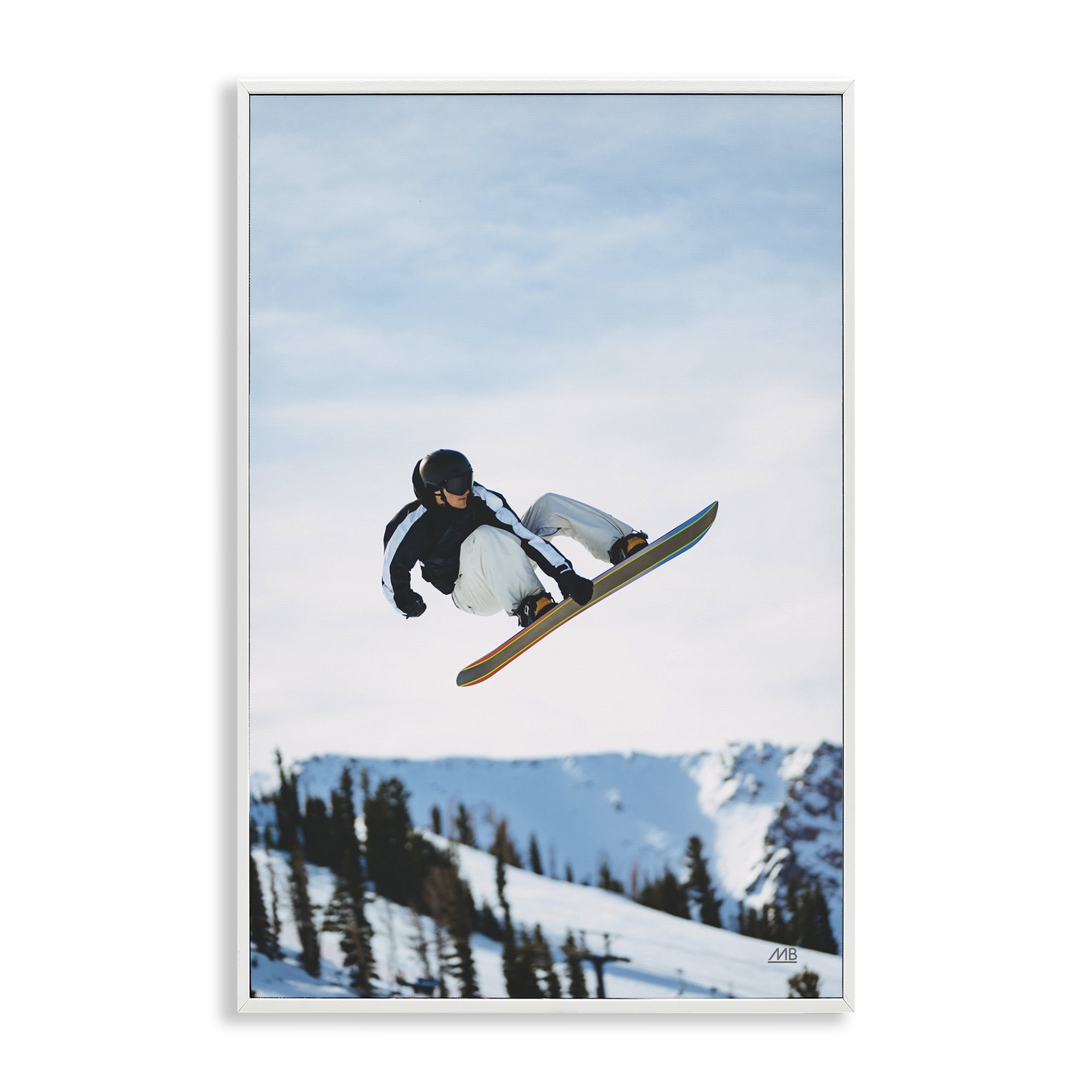 Stupell Industries Snowboarder Air Tricks Sports Photography White Framed Art Print Wall Art, 20 x 30