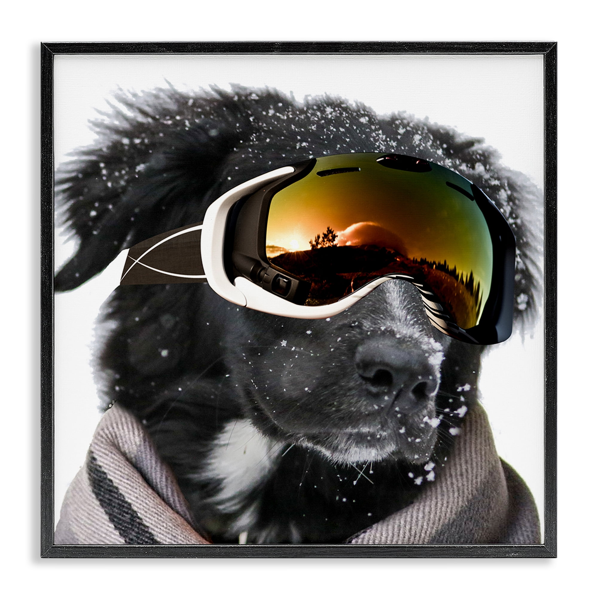 Stupell Industries Snowboarder Dog with Goggles Animals & Insects Painting Black Framed Art Print Wall Art, 24 x 24