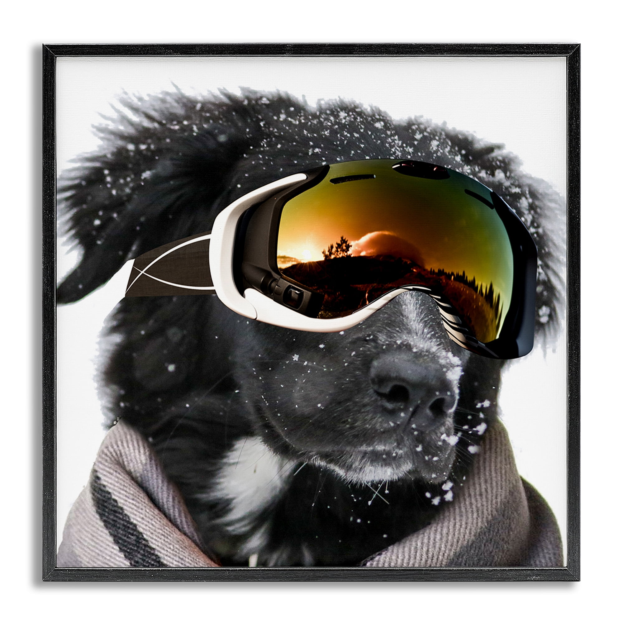 Stupell Industries Snowboarder Dog with Goggles Animals & Insects Painting Gray Framed Art Print Wall Art, 17 x 17