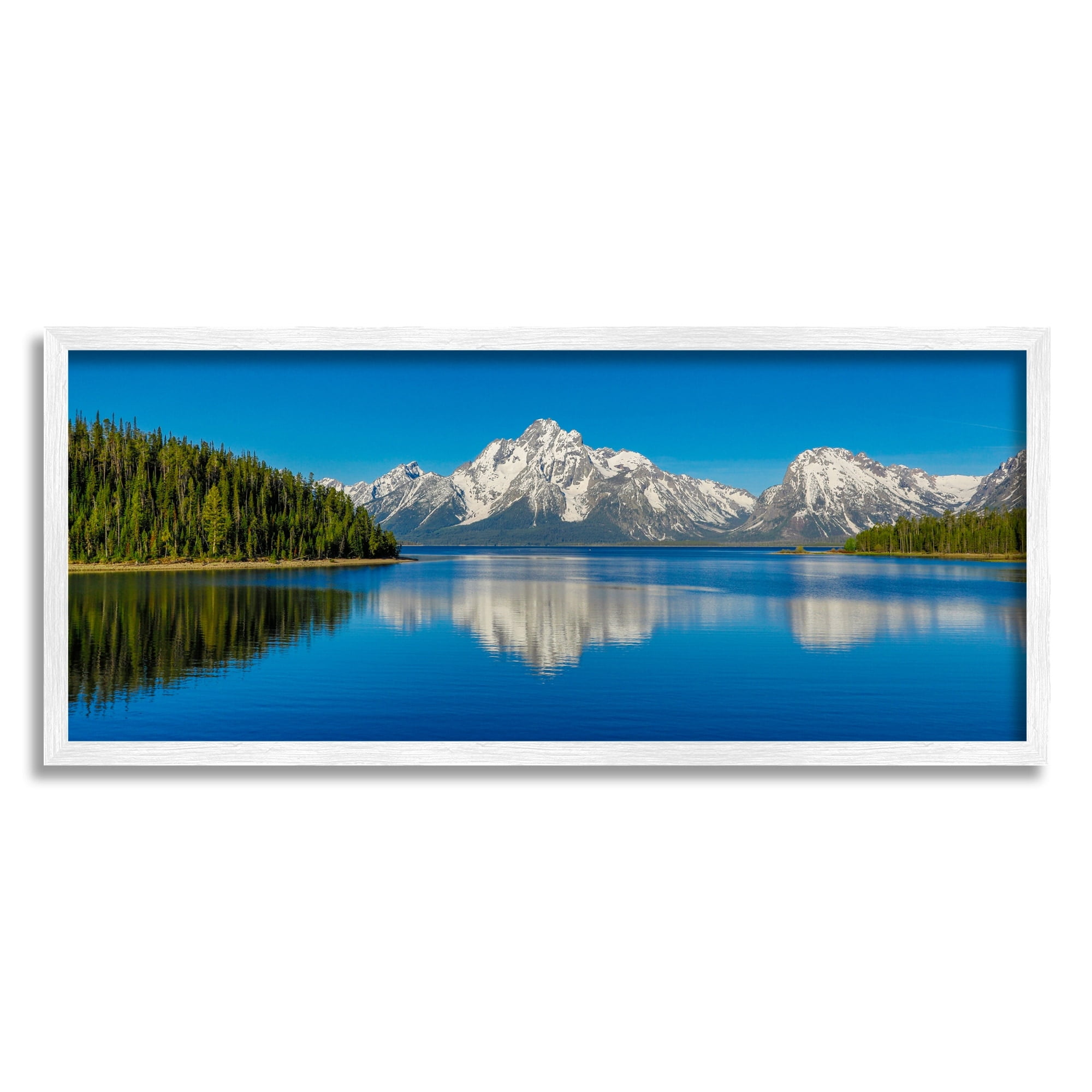 Stupell Industries Snowcapped Mountains Clear Lake Reflection Panoramic Scenery Framed Wall Art, 24 x 10, Design by Daniel Sproul