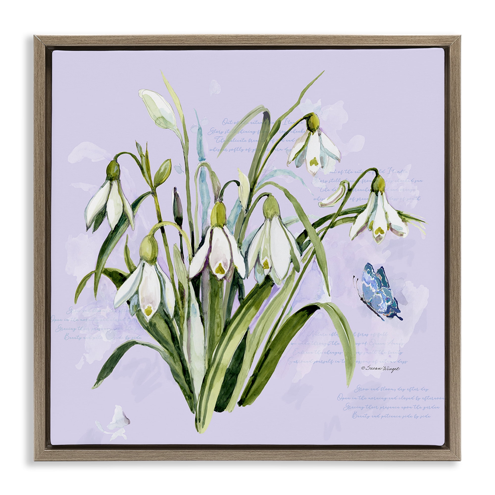 Stupell Industries Snowdrops with Vintage Writings Brown Framed Floater Canvas Wall Art, design by Susan Winget
