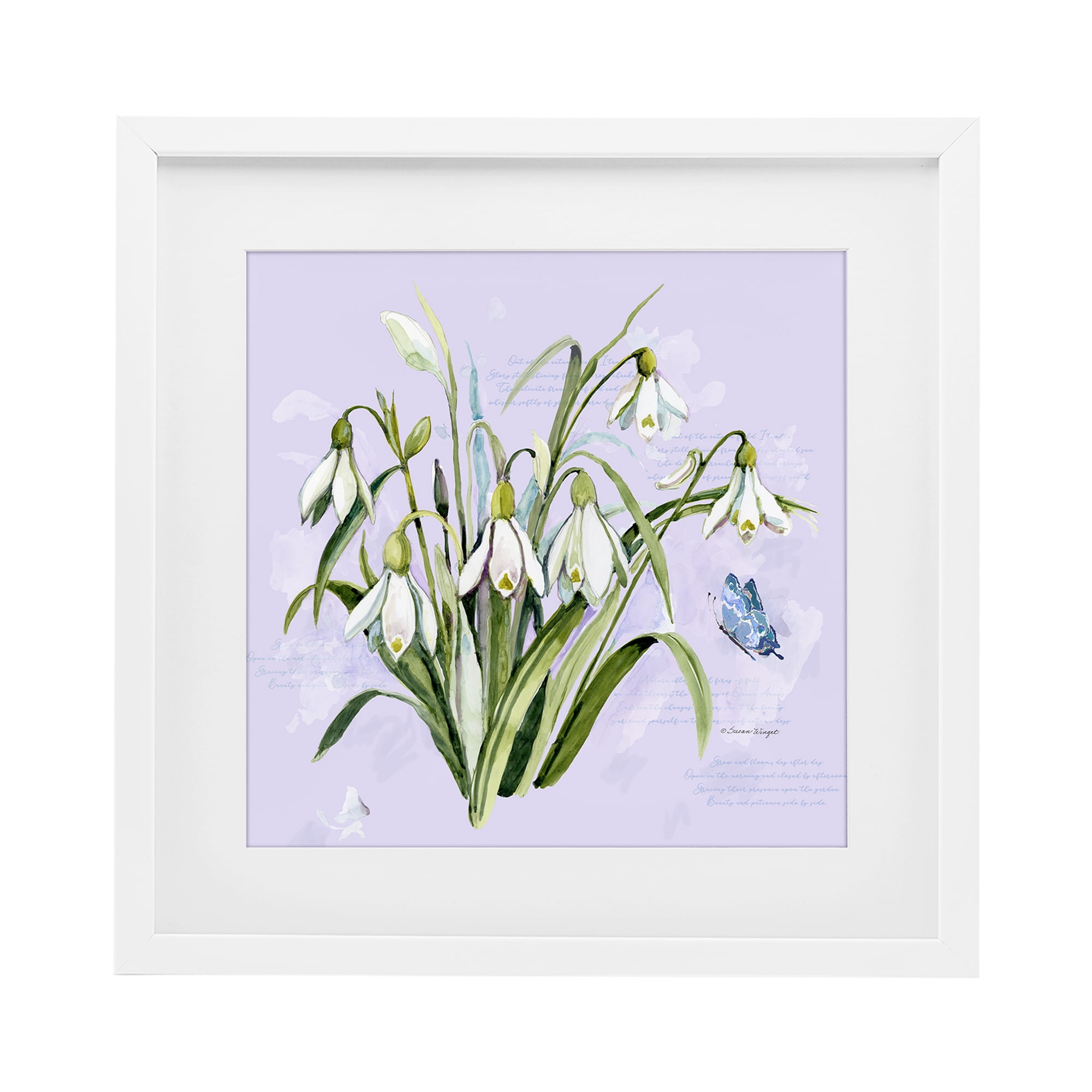 Stupell Industries Snowdrops with Vintage Writings White Framed Print Under Glass, design by Susan Winget
