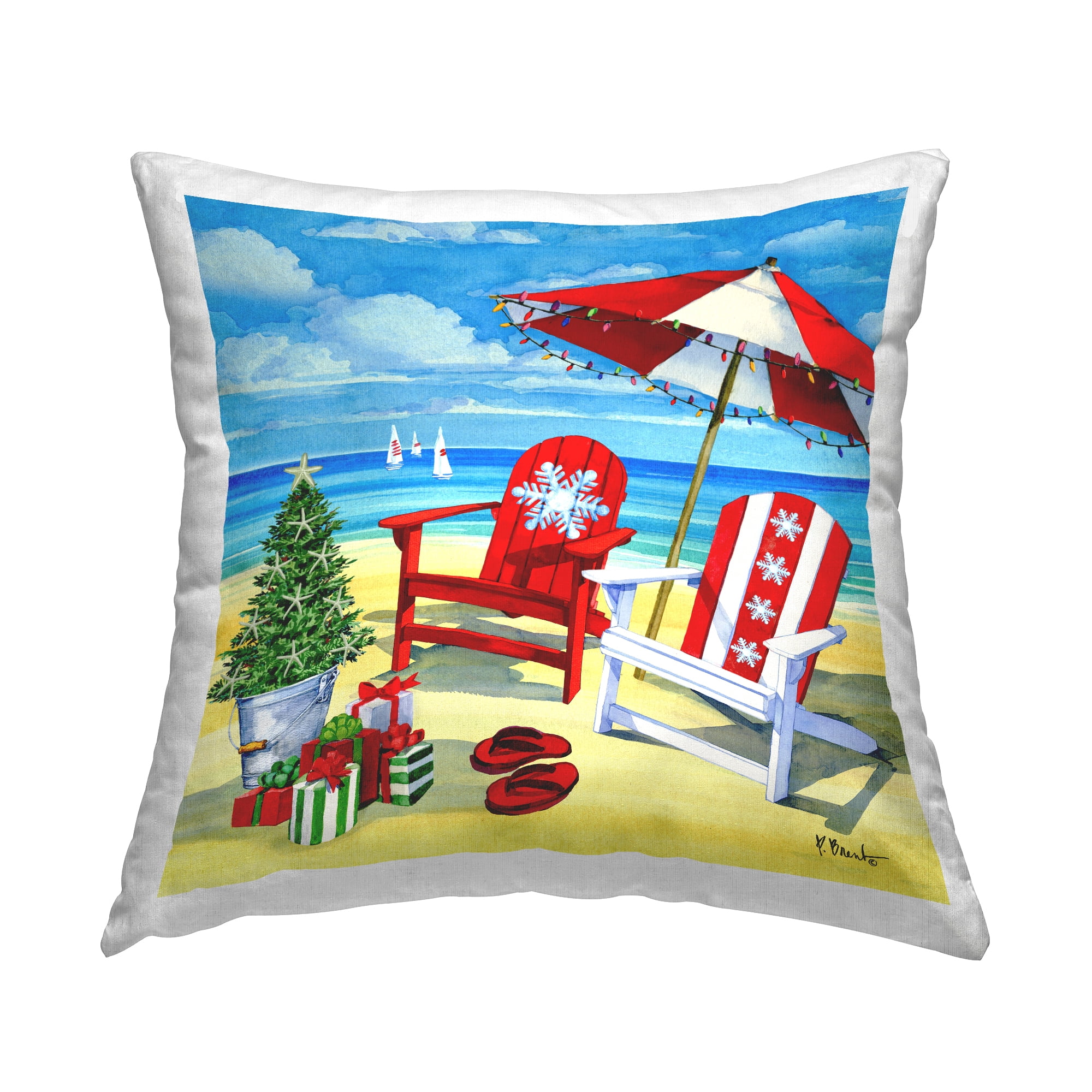Stupell Industries Snowflake Beach Christmas Scene Square Decorative Printed Throw Pillow, 18 x 18