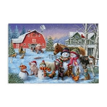 Stupell Industries Snowman & Dogs Family Holiday Painting Gallery Wrapped Canvas Art Prints Wall Art, 24 x 16