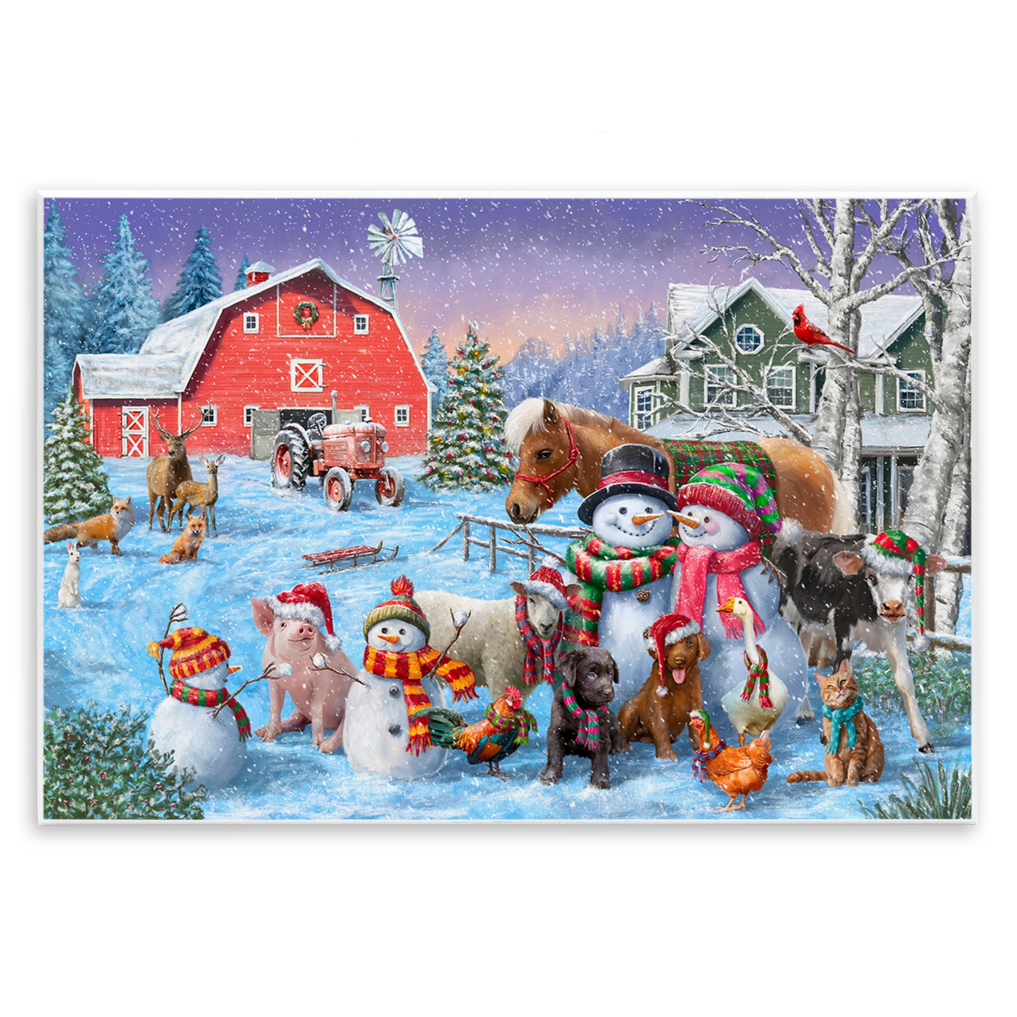 Stupell Industries Snowman & Dogs Family Holiday Painting Unframed Art Prints Wall Art, 19 x 13