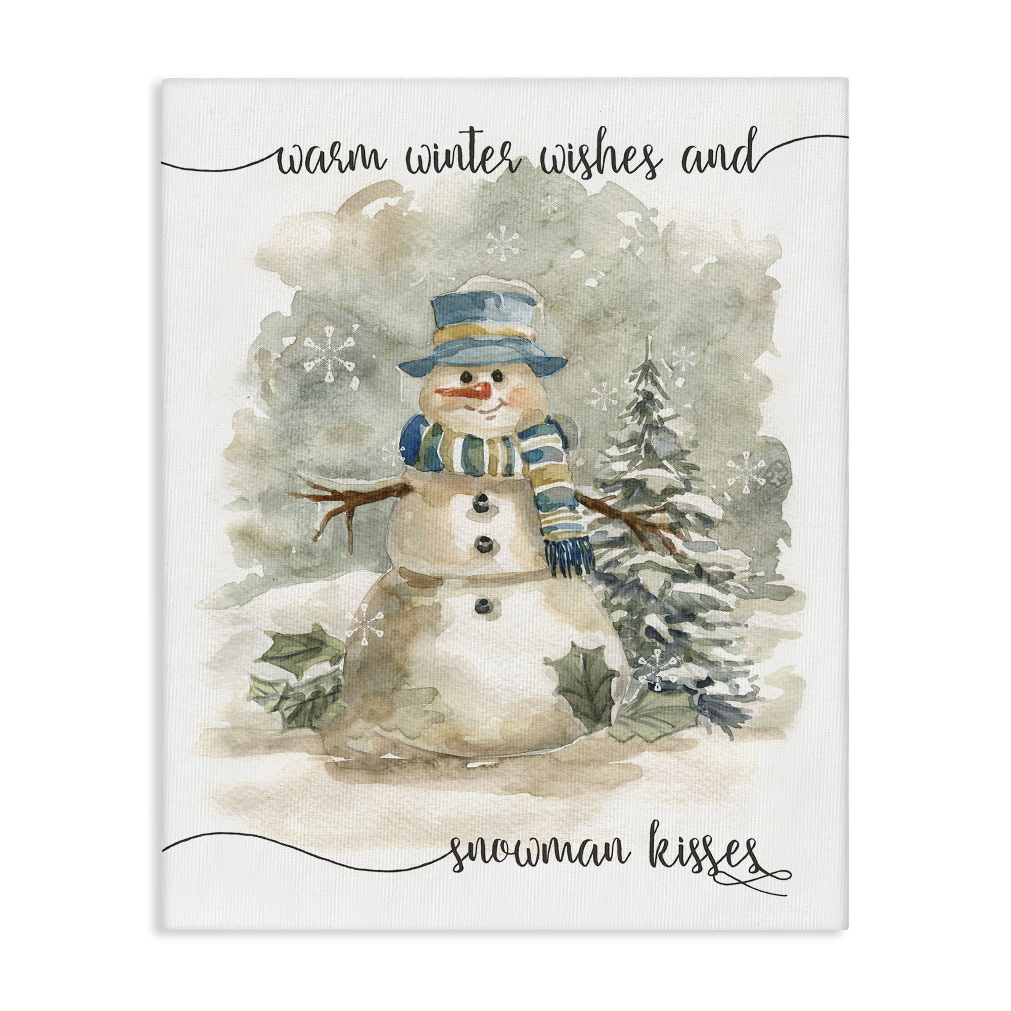Stupell Industries Snowman Kisses Phrase Holiday Painting Gallery Wrapped Canvas Art Prints Wall Art, 36 x 48