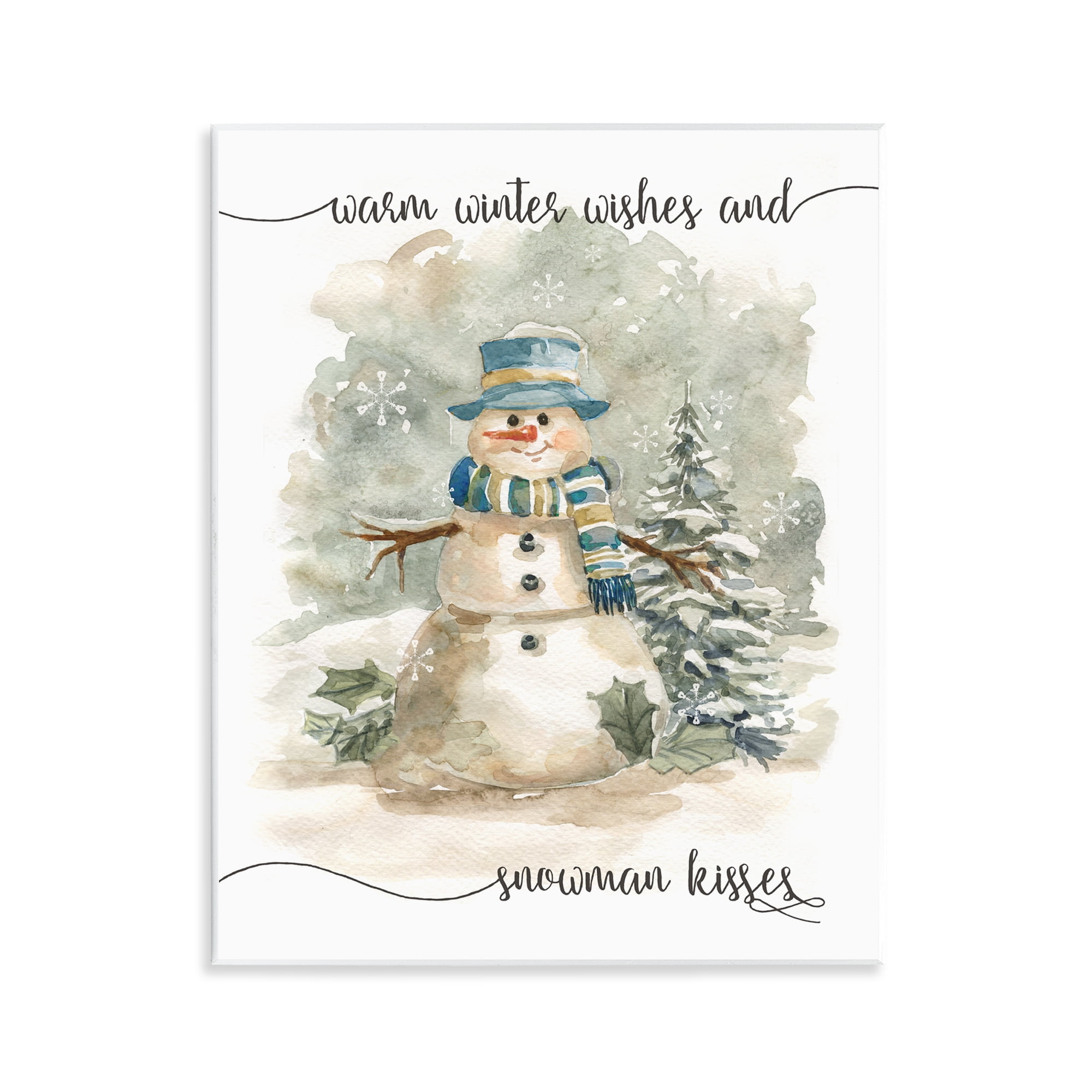 Stupell Industries Snowman Kisses Phrase Holiday Painting Unframed Art Prints Wall Art, 11 x 14