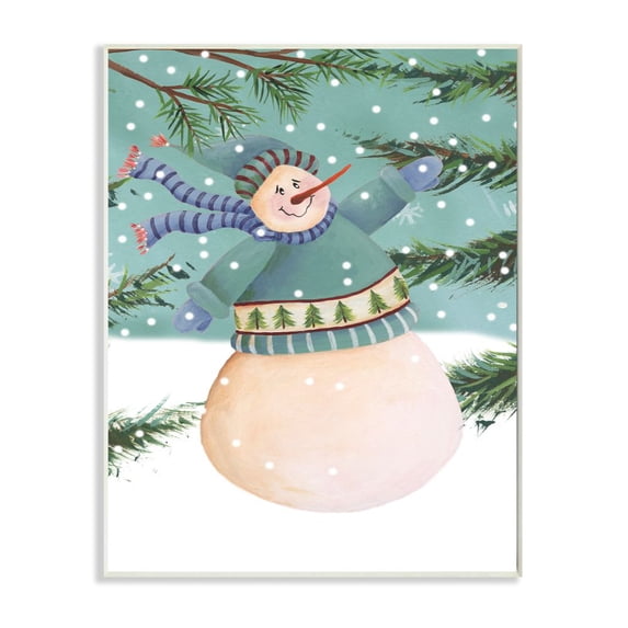 Stupell Industries Snowman Pine Trees Holiday Christmas Illustration Wood Wall Art By Artist Regina Moore