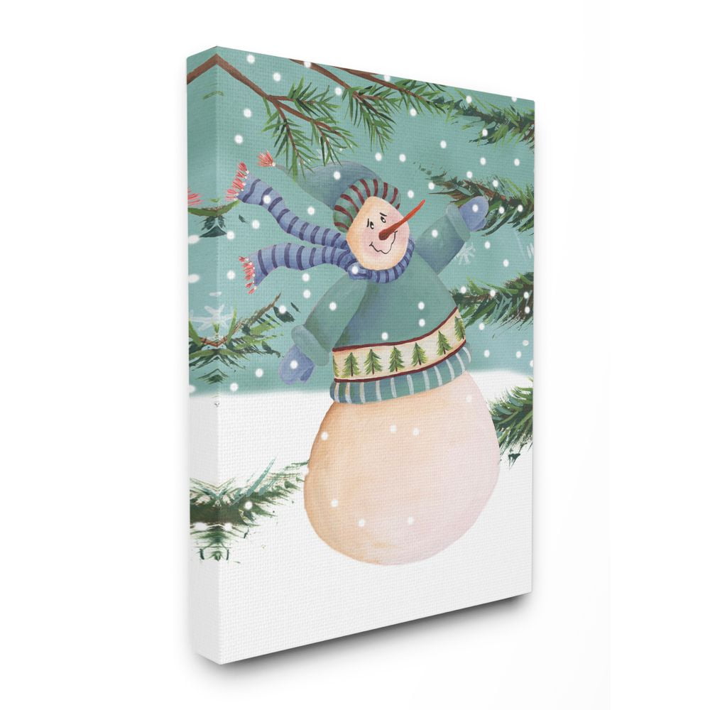 Stupell Industries Snowman Pine Trees Holiday Christmas IllustrationCanvas Wall Art By Artist Regina Moore