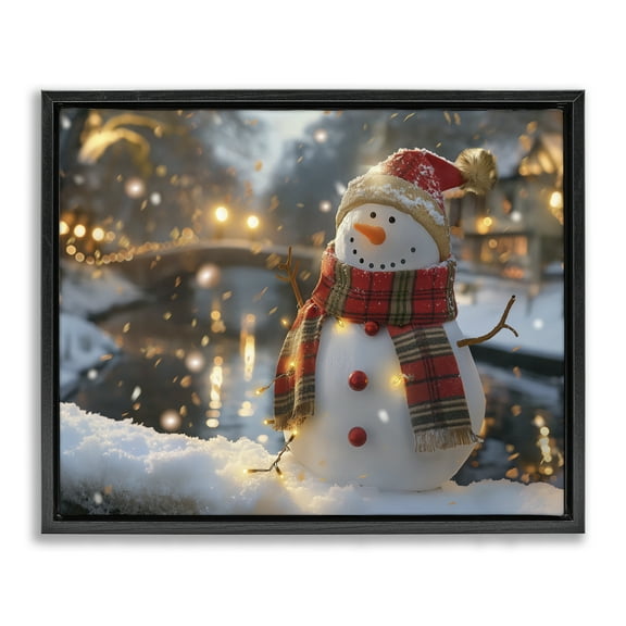 Stupell Industries Snowman Windy Winter Scene Holiday Painting Black Floater Framed Canvas Art Prints Wall Art, 21 x 17