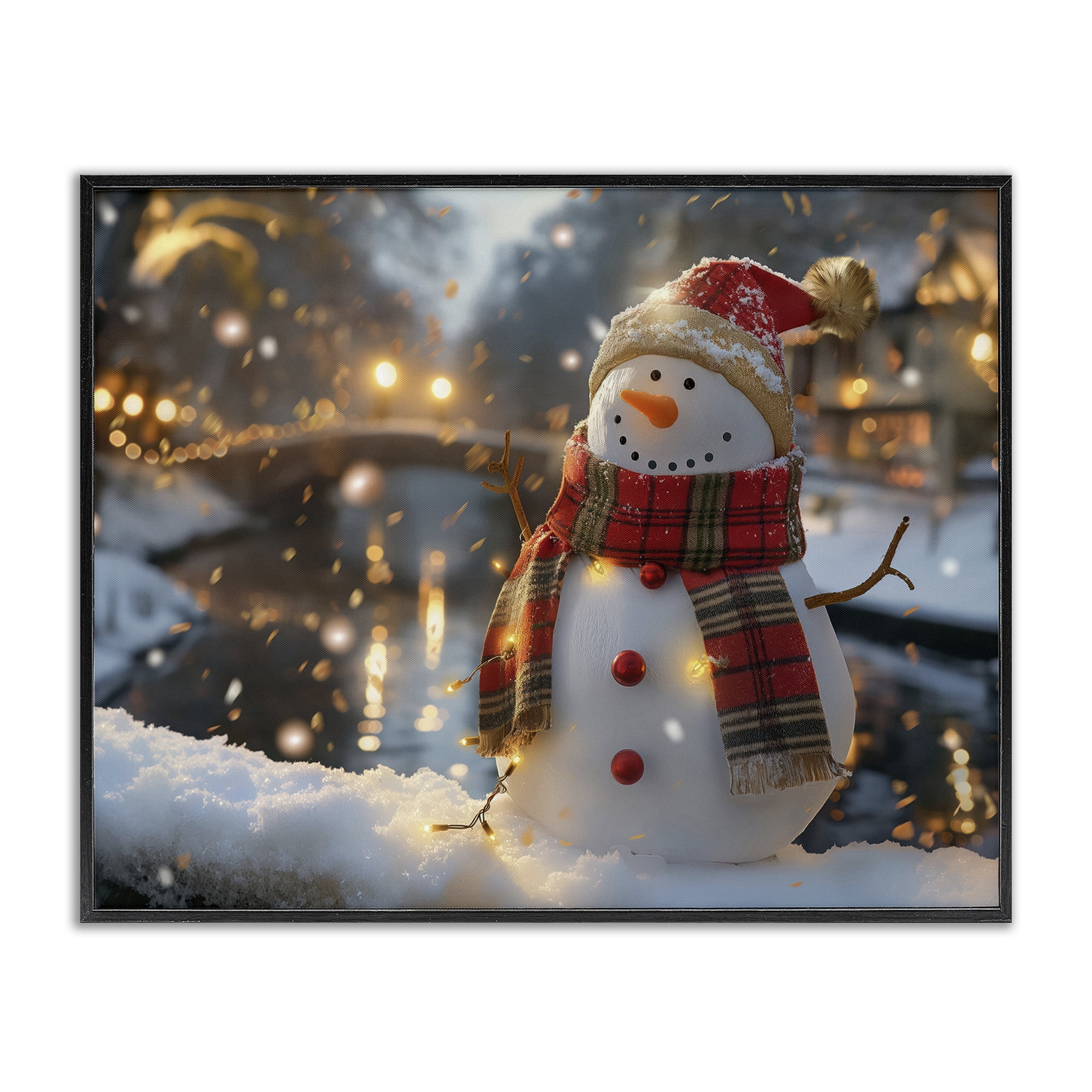 Stupell Industries Snowman Windy Winter Scene Holiday Painting Black Framed Art Prints Wall Art, 20 x 16