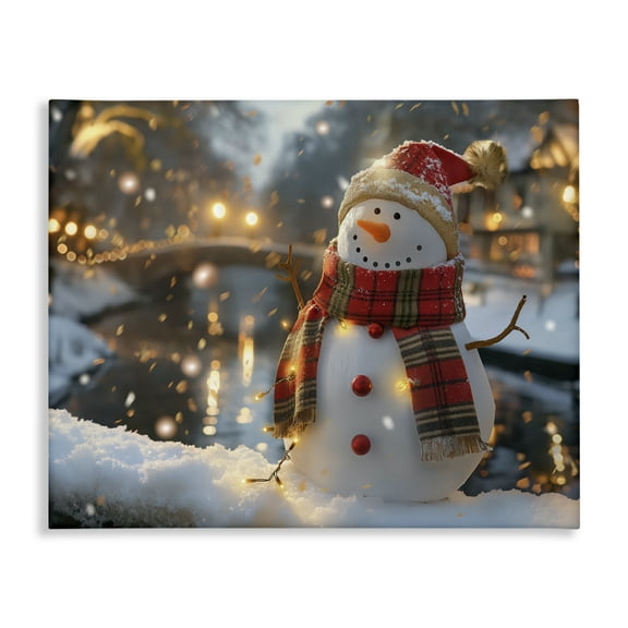 Stupell Industries Snowman Windy Winter Scene Holiday Painting Gallery Wrapped Canvas Art Prints Wall Art, 20 x 16