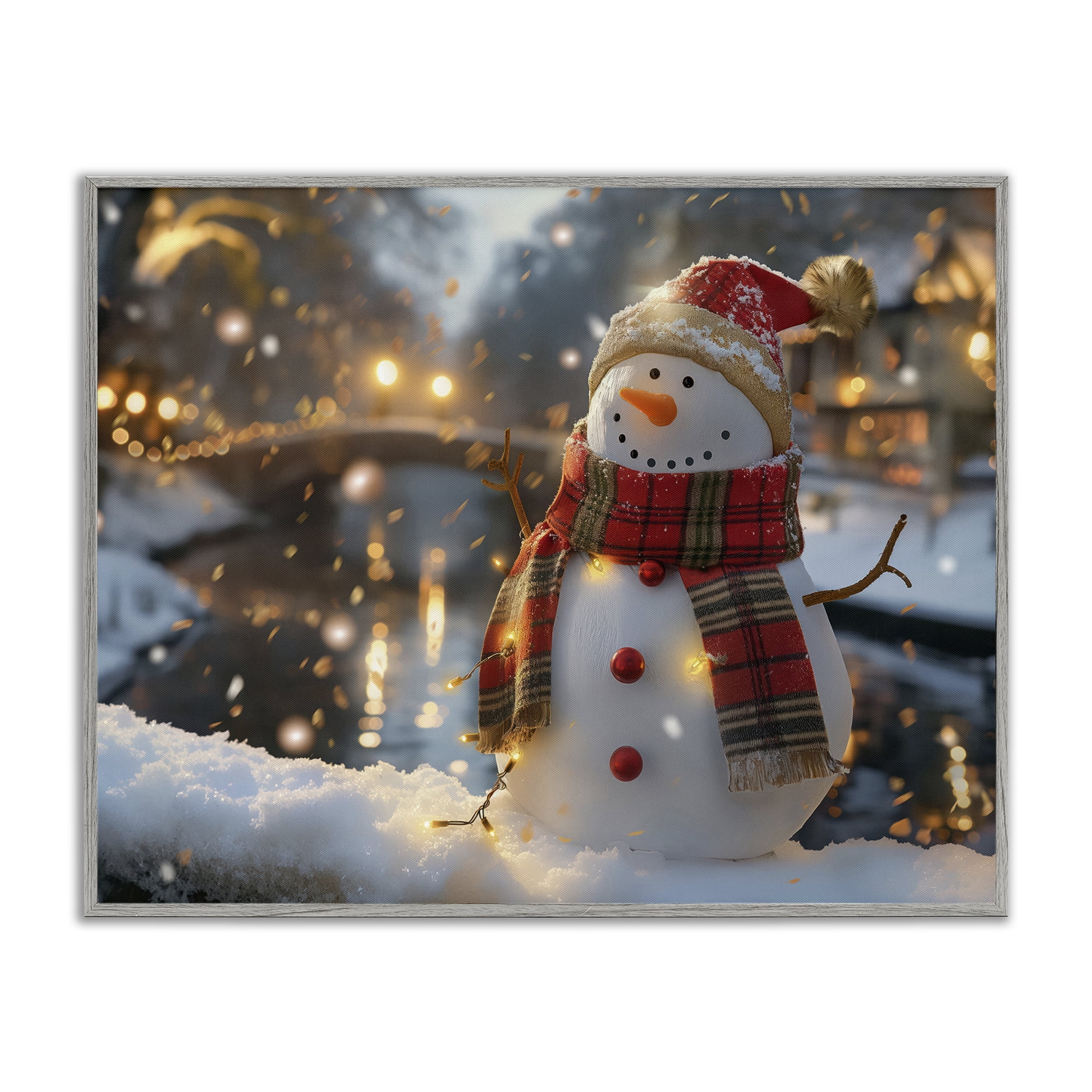 Stupell Industries Snowman Windy Winter Scene Holiday Painting Gray Framed Art Prints Wall Art, 20 x 16