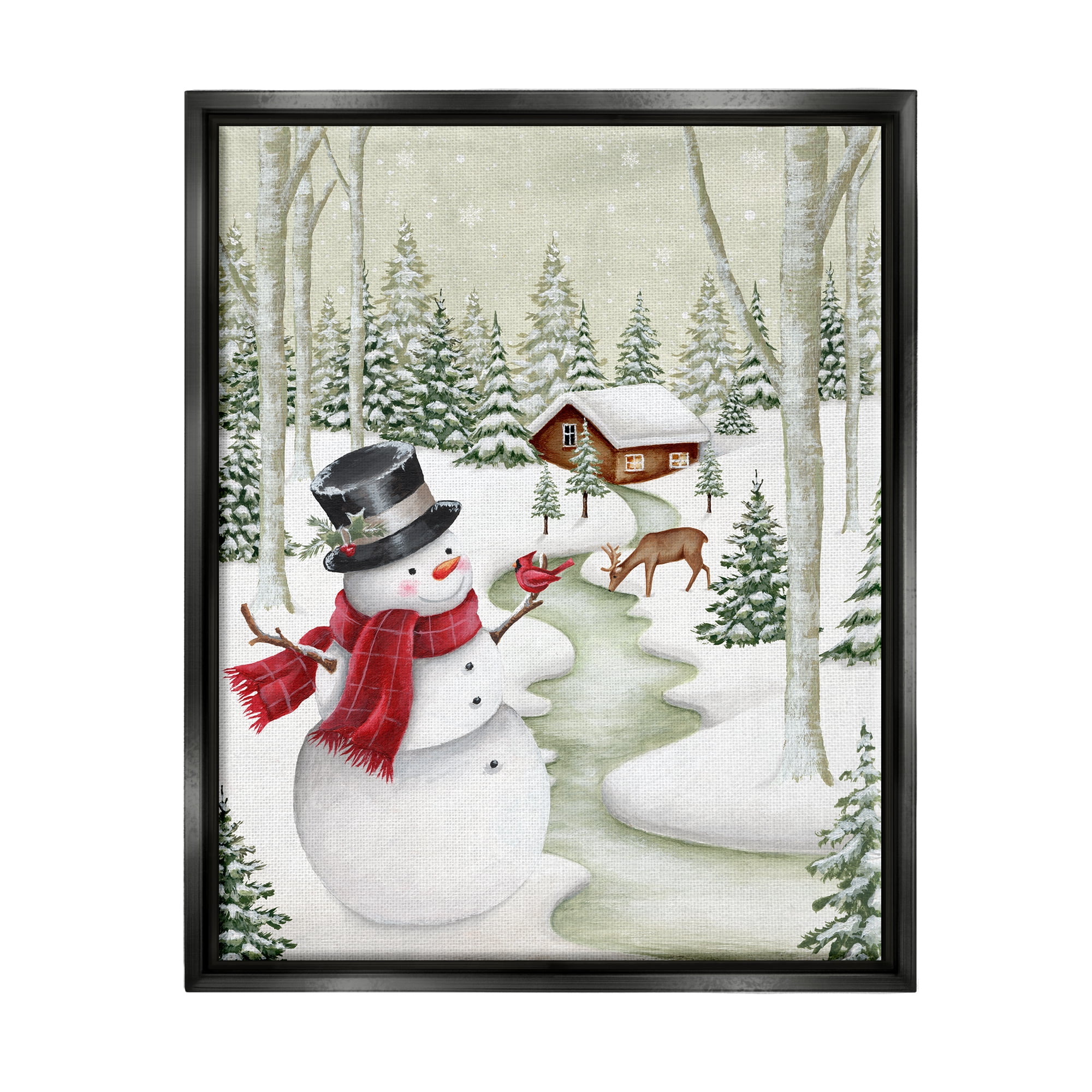 Stupell Industries Snowman on Snowy Path Holiday Painting Black Floater Framed Canvas Art Print Wall Art, 25 x 31