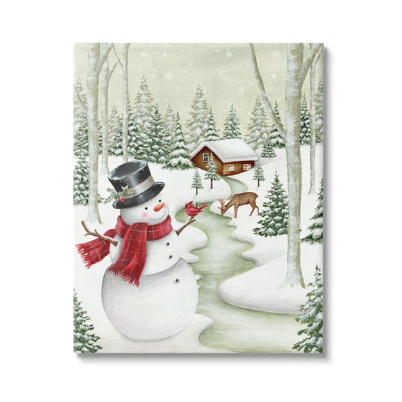 Stupell Industries Snowman on Snowy Path Holiday Painting Gallery Wrapped Canvas Art Print Wall Art, 16 x 20