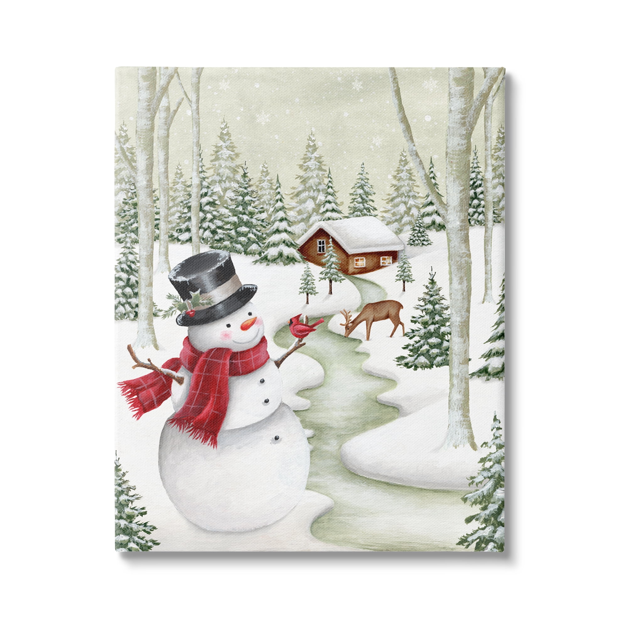 Stupell Industries Snowman on Snowy Path Holiday Painting Gallery Wrapped Canvas Art Print Wall Art, 36 x 48