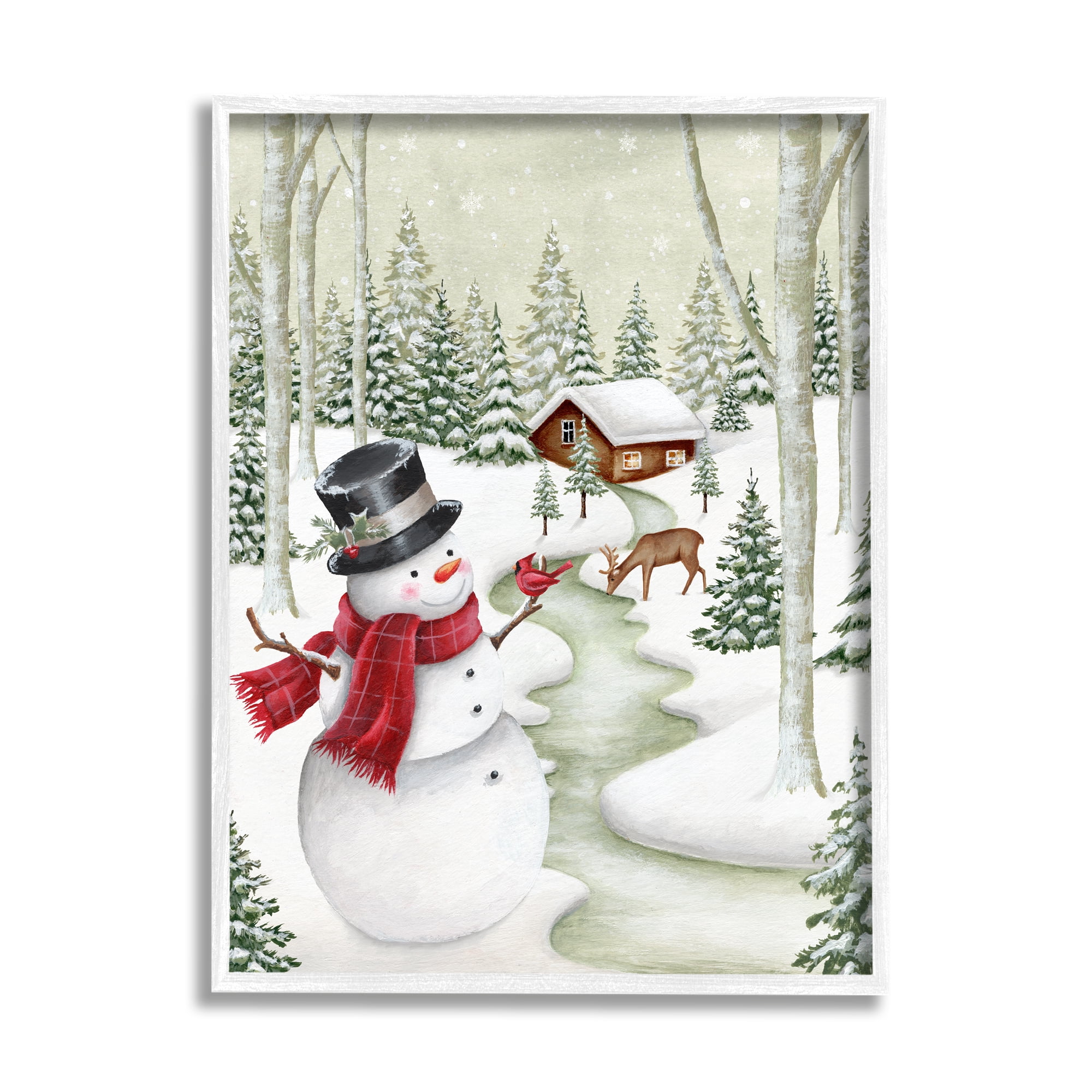 Stupell Industries Snowman on Snowy Path Holiday Painting White Framed Art Print Wall Art, 16 x 20