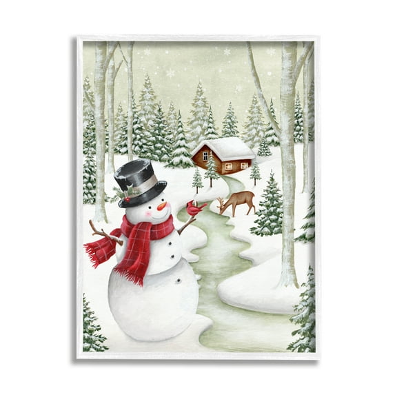 Stupell Industries Snowman on Snowy Path Holiday Painting White Framed Art Print Wall Art, 24 x 30