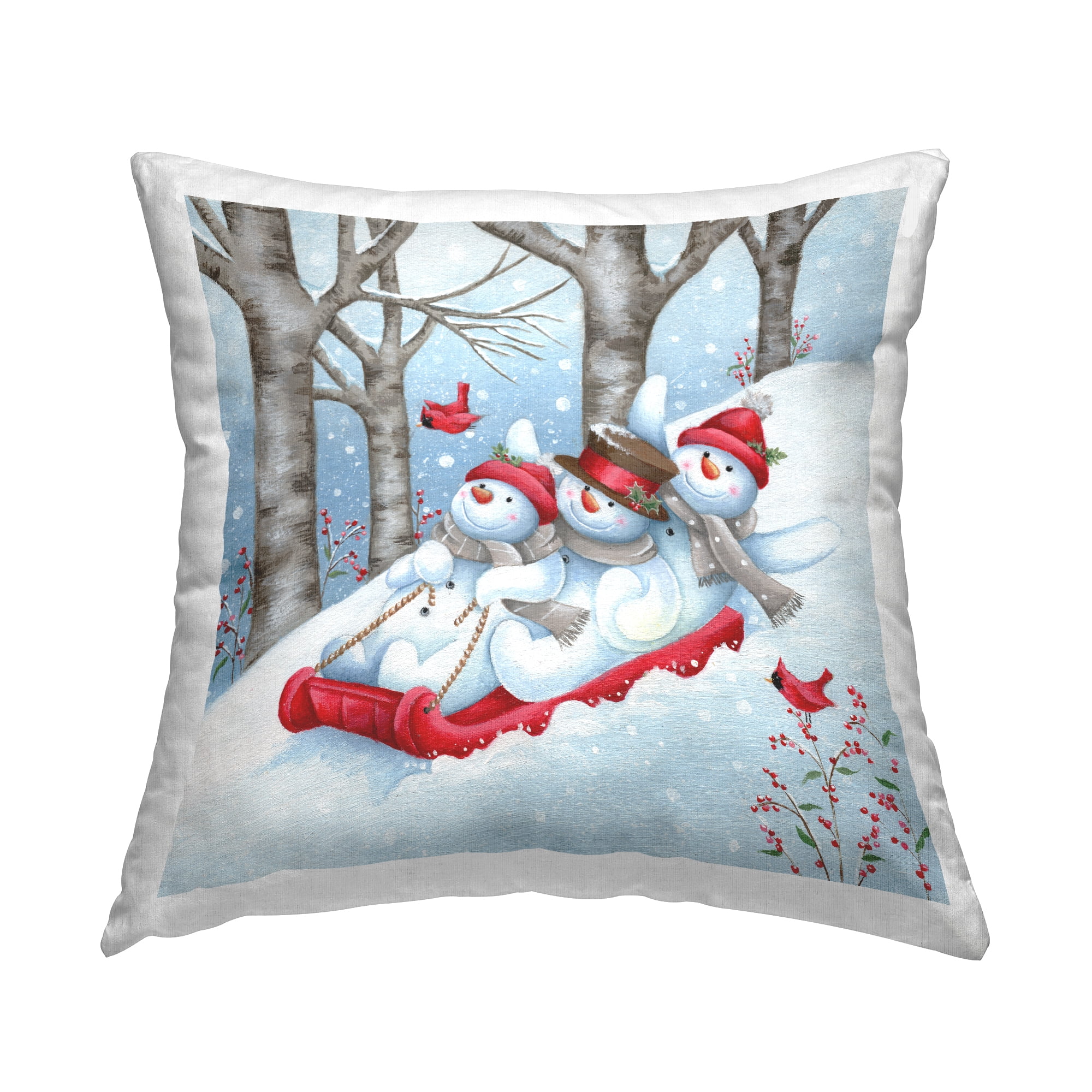 Stupell Industries Snowmen Sledding Winter Slope Scene Square Decorative Printed Throw Pillow, 18 x 18,