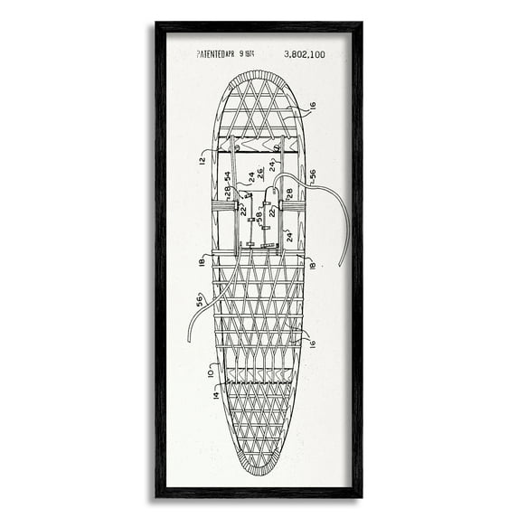 Stupell Industries Snowshoe Winter Patent Blueprint Sports Painting Black Framed Art Print Wall Art