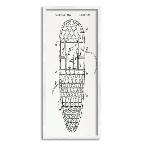 Stupell Industries Snowshoe Winter Patent Blueprint Sports Painting White Framed Art Print Wall Art