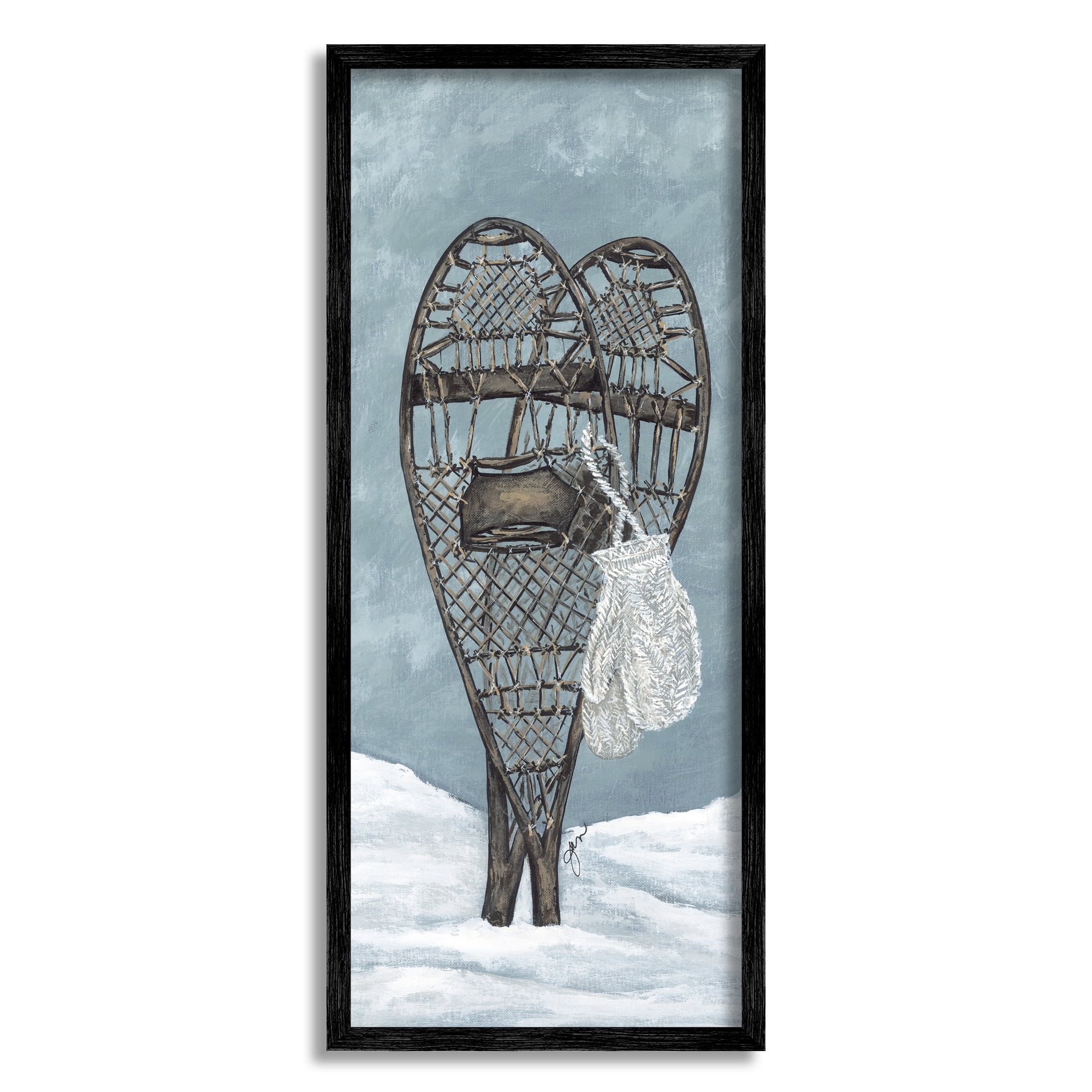 Stupell Industries Snowshoes & Winter Gloves Holiday Painting Black Framed Art Print Wall Art, 10 x 24