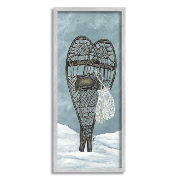 Stupell Industries Snowshoes & Winter Gloves Holiday Painting Gray Framed Art Print Wall Art, 13 x 30