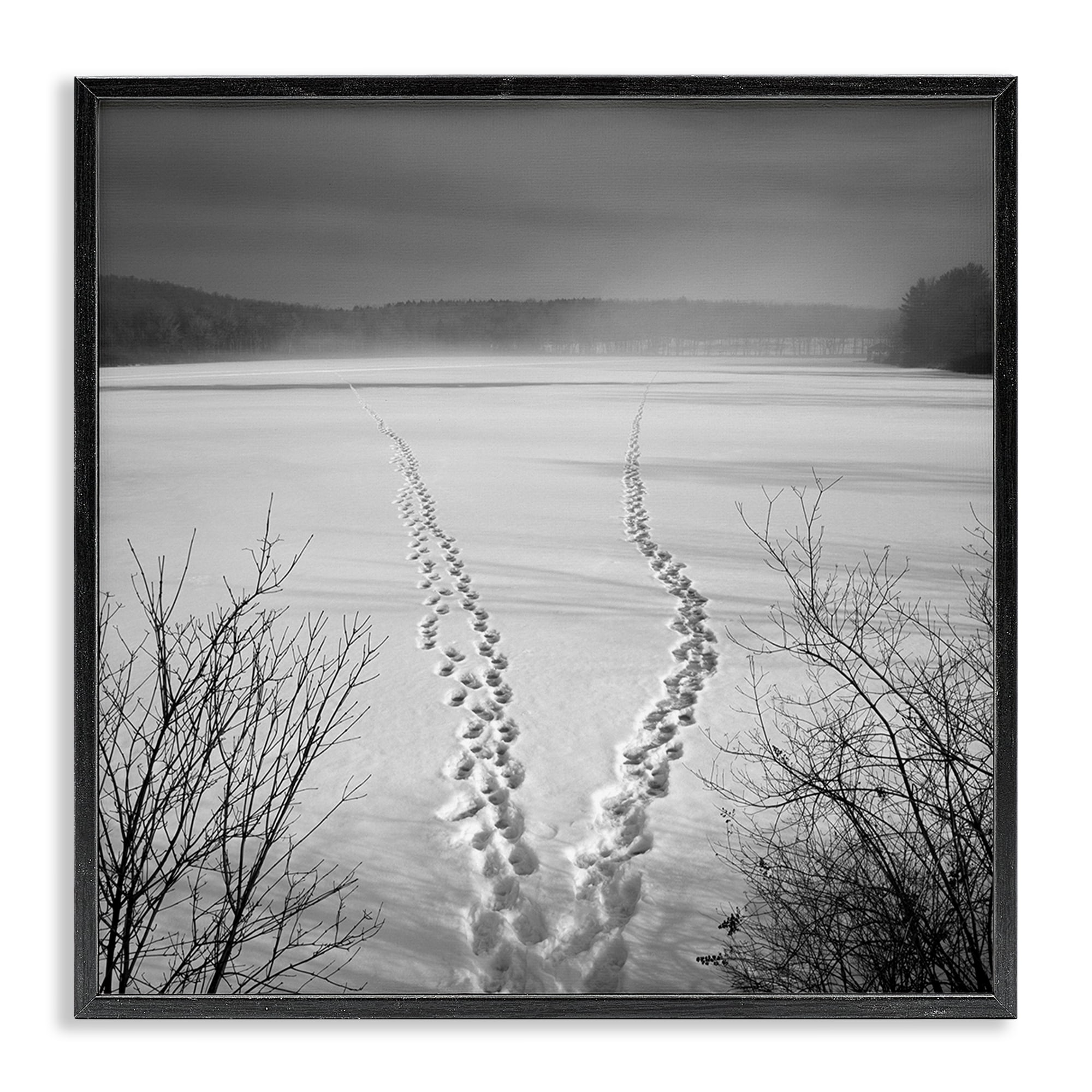 Stupell Industries Snowstep Tracks Across Frozen Lakes Black Framed Giclee Art, design by Chip Forelli