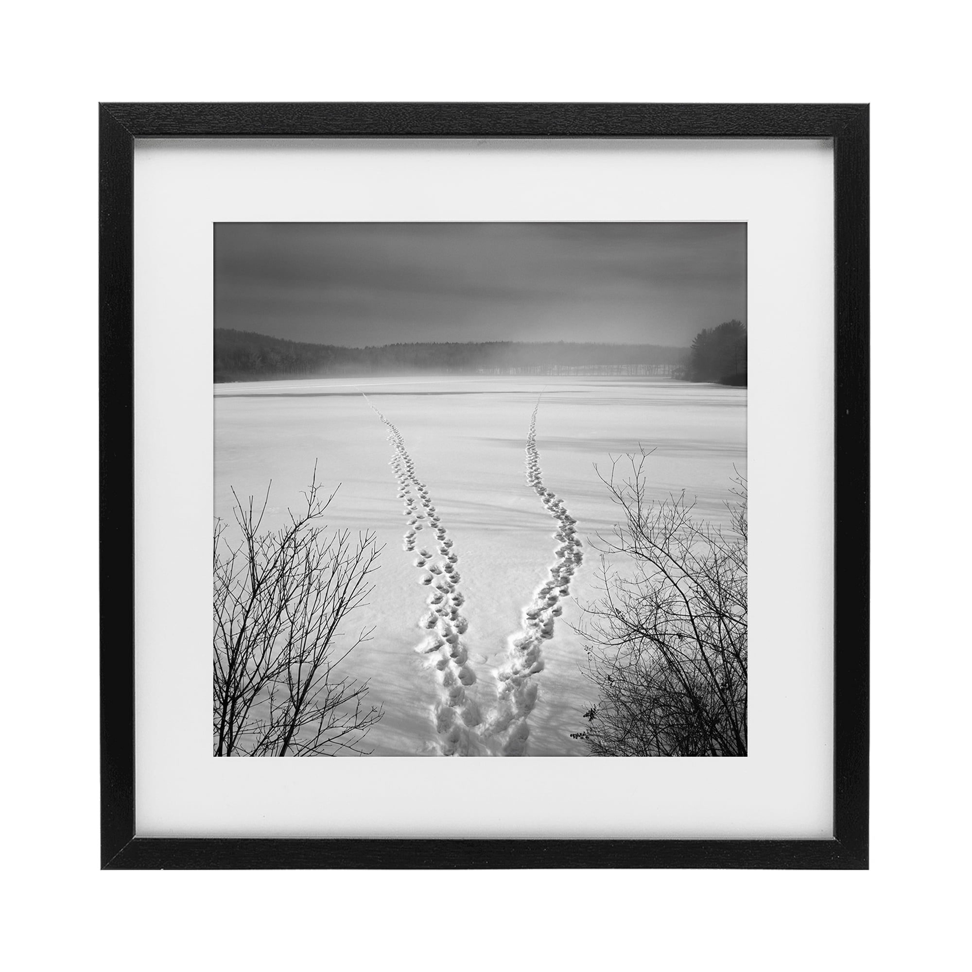 Stupell Industries Snowstep Tracks Across Frozen Lakes Black Framed Print Under Glass, design by Chip Forelli