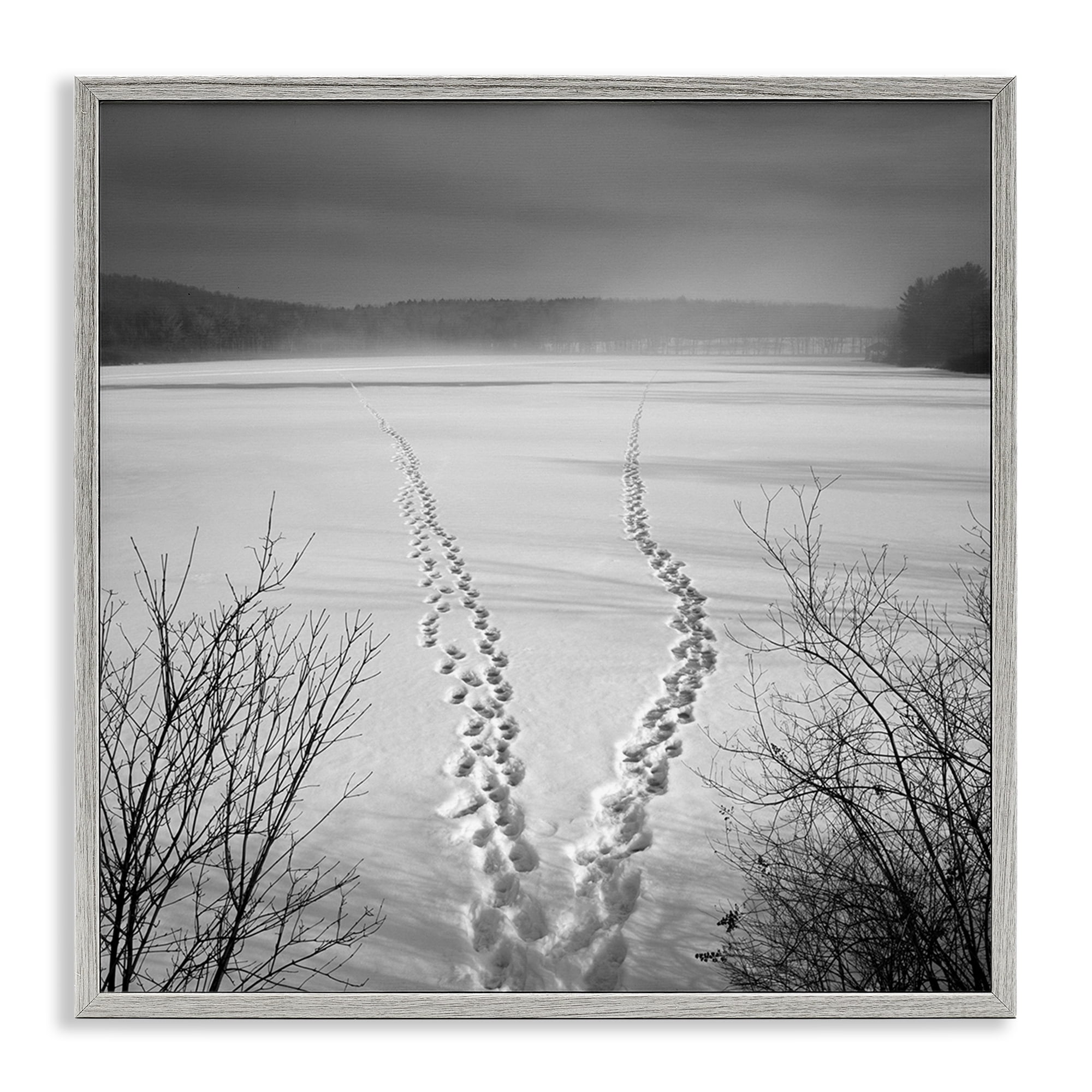 Stupell Industries Snowstep Tracks Across Frozen Lakes Gray Framed Giclee Art, design by Chip Forelli