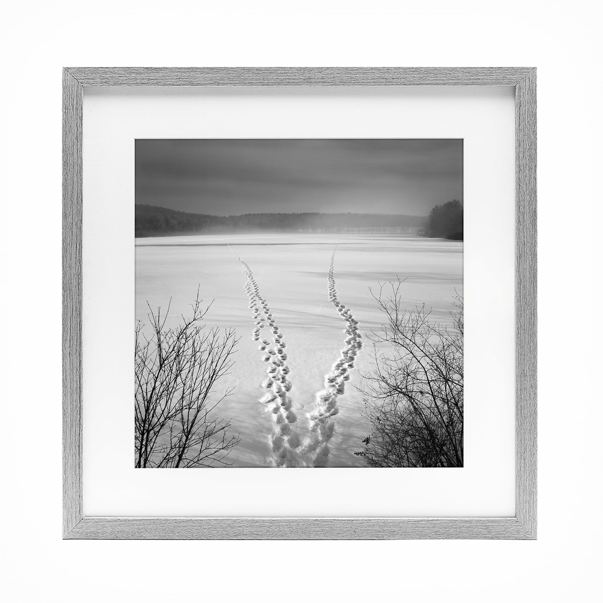 Stupell Industries Snowstep Tracks Across Frozen Lakes Gray Framed Print Under Glass, design by Chip Forelli