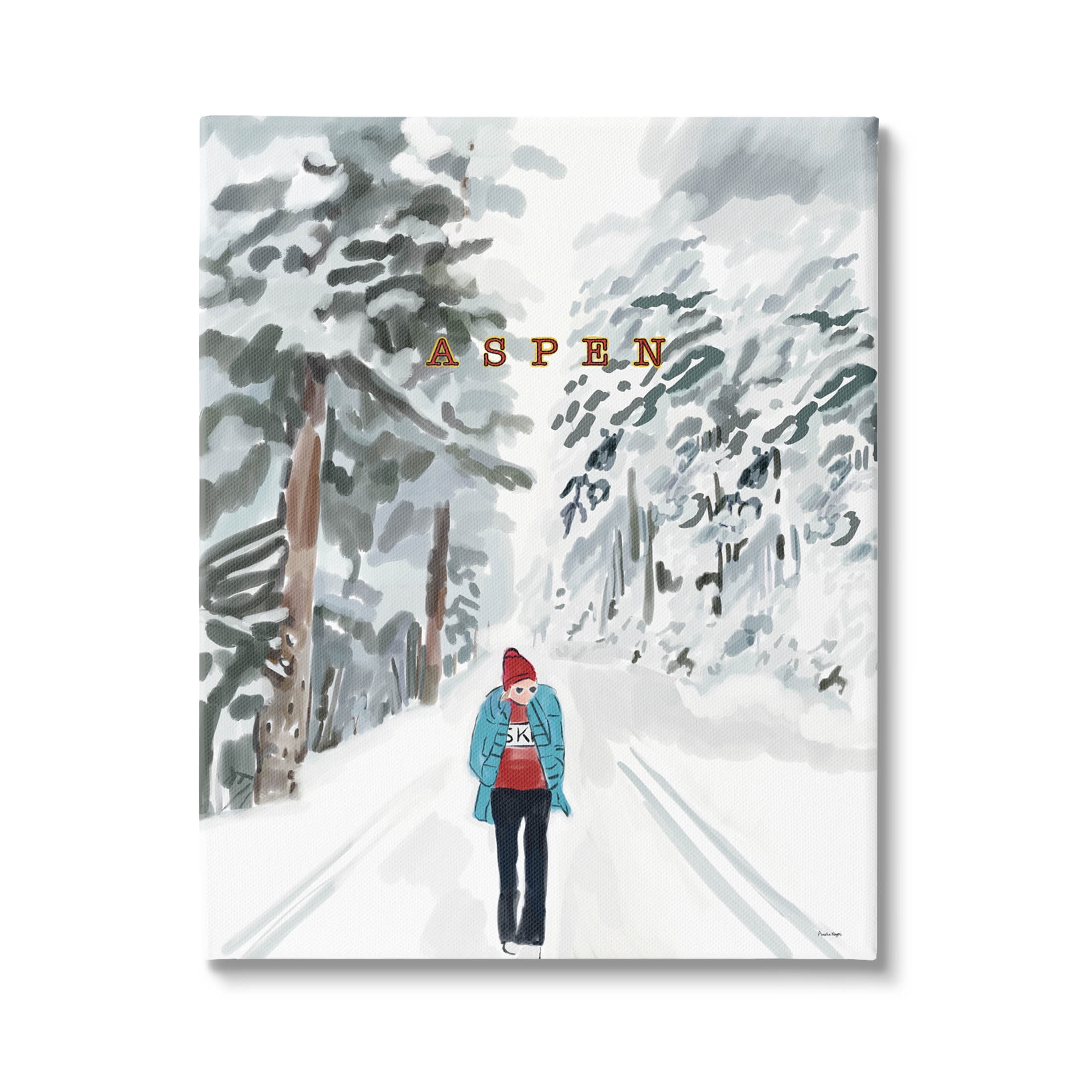 Stupell Industries Snowy Aspen Scenery Girl Walking Graphic Art Gallery Wrapped Canvas Print Wall Art, Design by Amelia Noyes