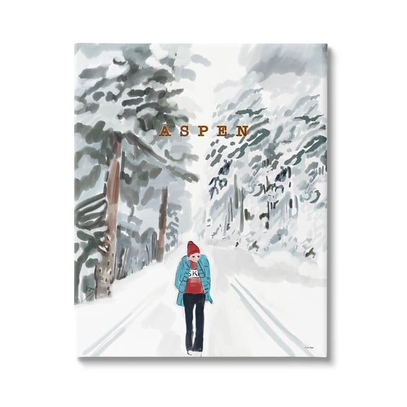Stupell Industries Snowy Aspen Scenery Girl Walking Graphic Art Gallery Wrapped Canvas Print Wall Art, Design by Amelia Noyes