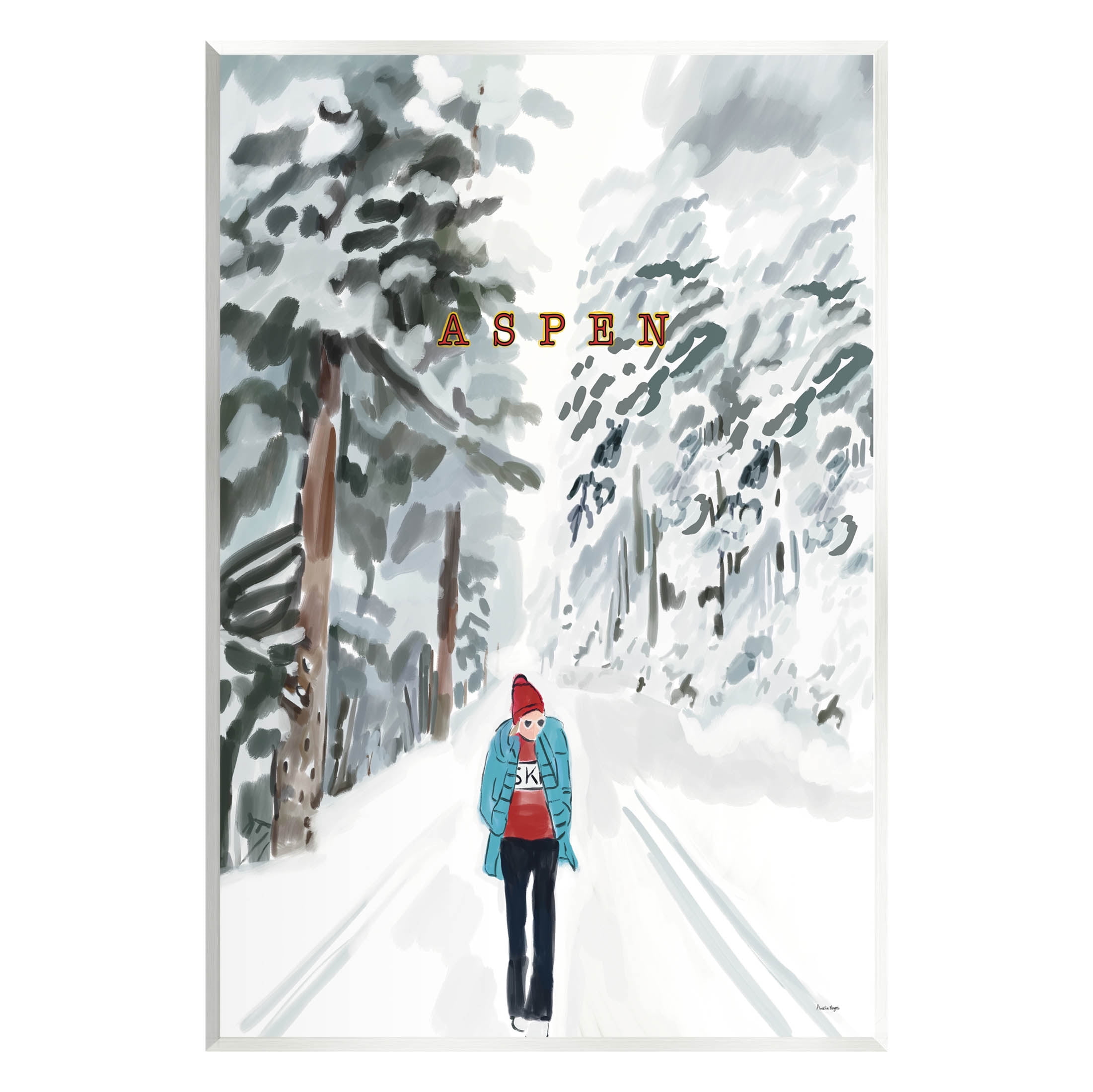 Stupell Industries Snowy Aspen Scenery Girl Walking Graphic Art Unframed Art Print Wall Art, Design by Amelia Noyes
