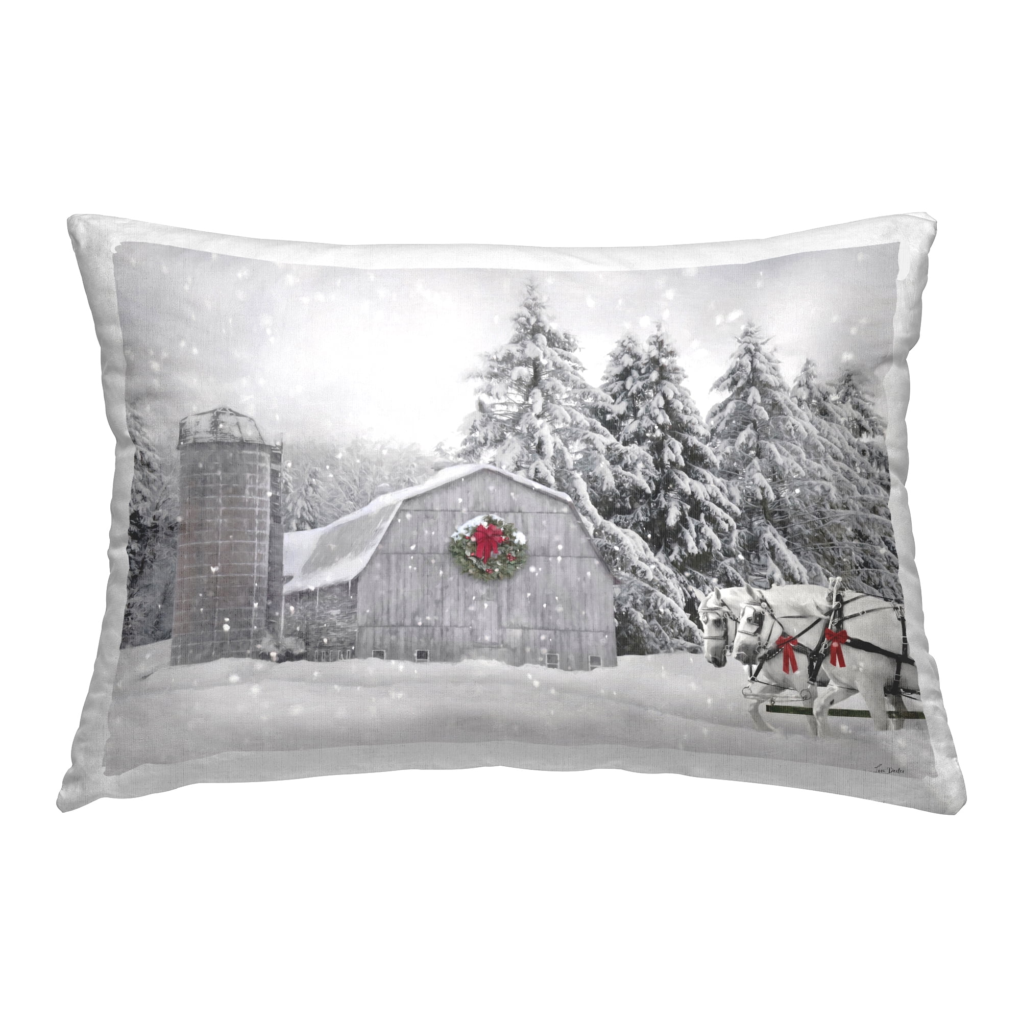 Stupell Industries Snowy Barn & Horses Decorative Printed Throw Pillow, 14 x 20