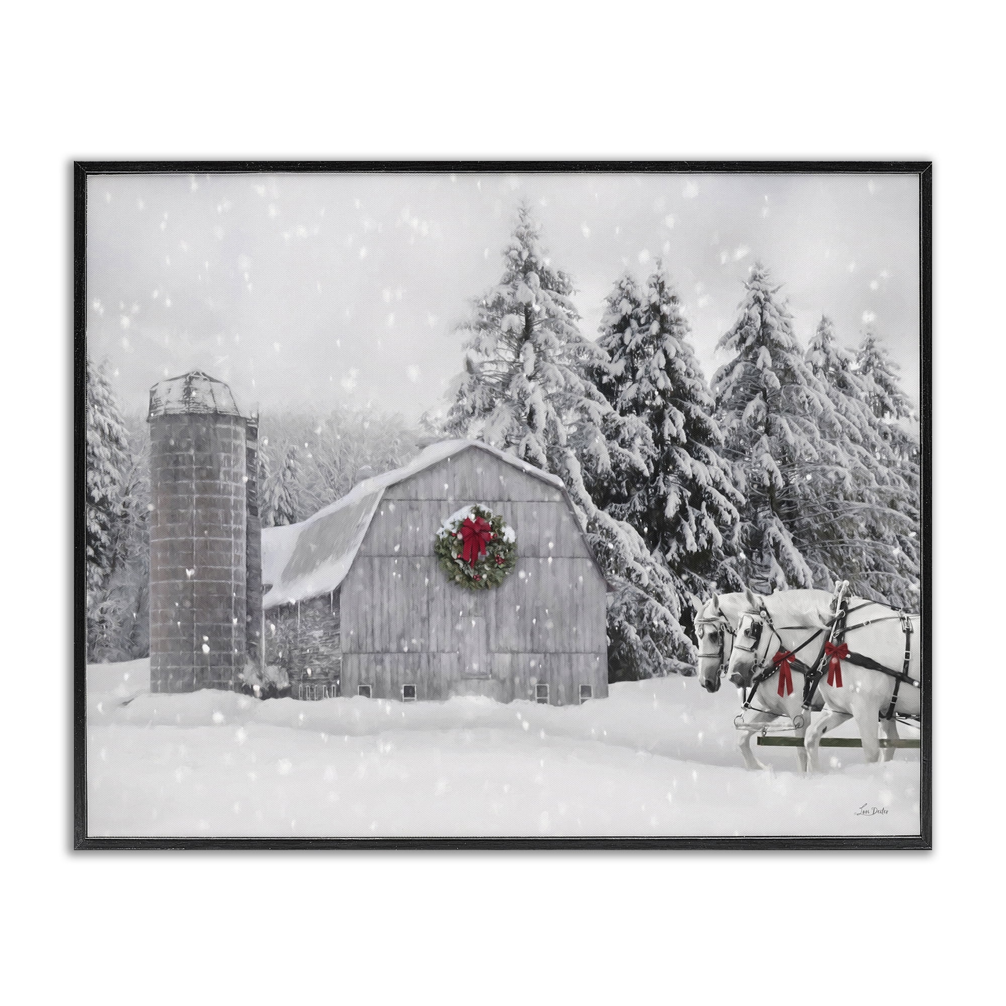 Stupell Industries Snowy Barn & Horses Holiday Painting Black Framed Art Prints Wall Art, 30 x 24