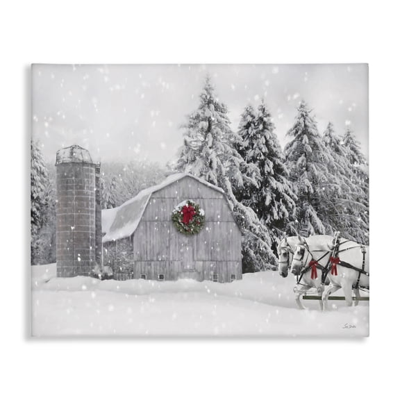 Stupell Industries Snowy Barn & Horses Holiday Painting Gallery Wrapped Canvas Art Prints Wall Art, 20 x 16
