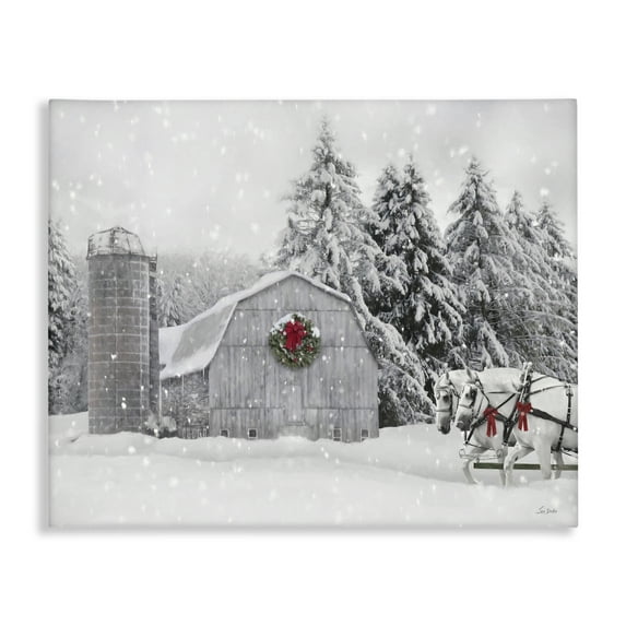 Stupell Industries Snowy Barn & Horses Holiday Painting Gallery Wrapped Canvas Art Prints Wall Art, 30 x 24