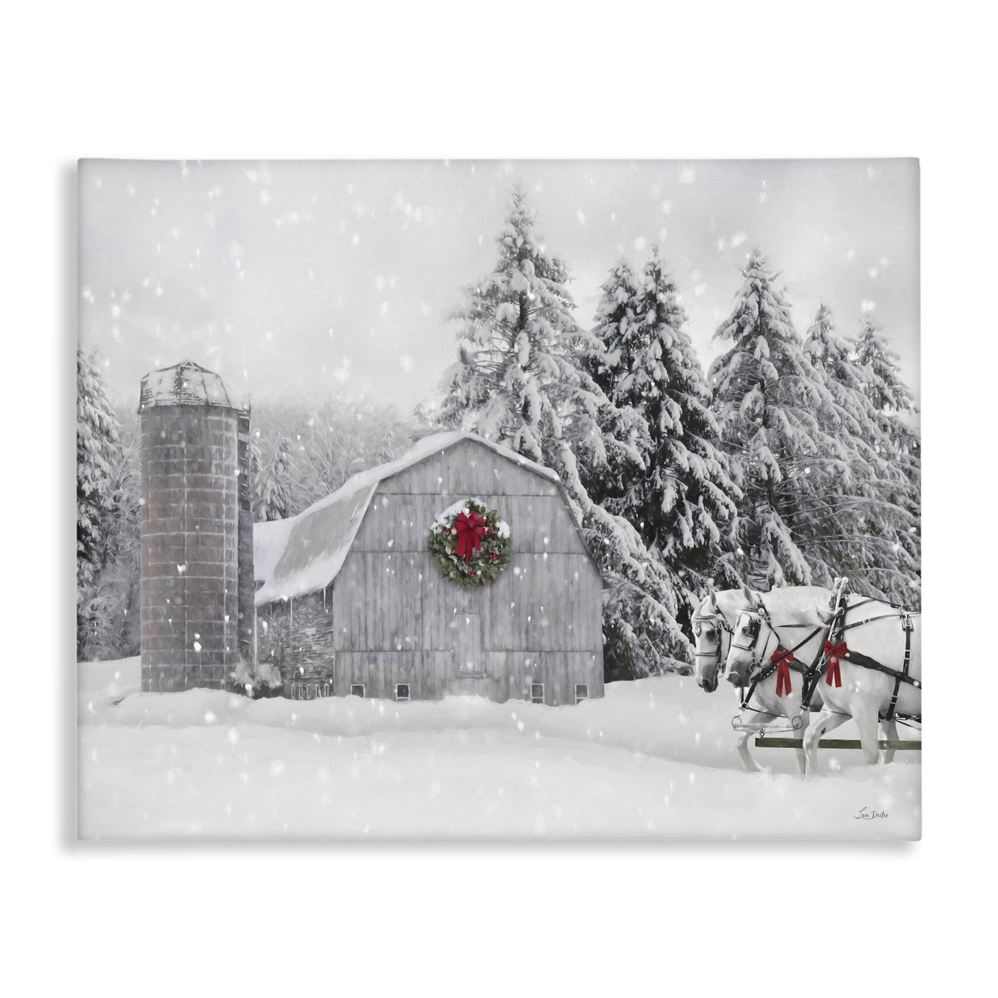 Stupell Industries Snowy Barn & Horses Holiday Painting Gallery Wrapped Canvas Art Prints Wall Art, 48 x 36