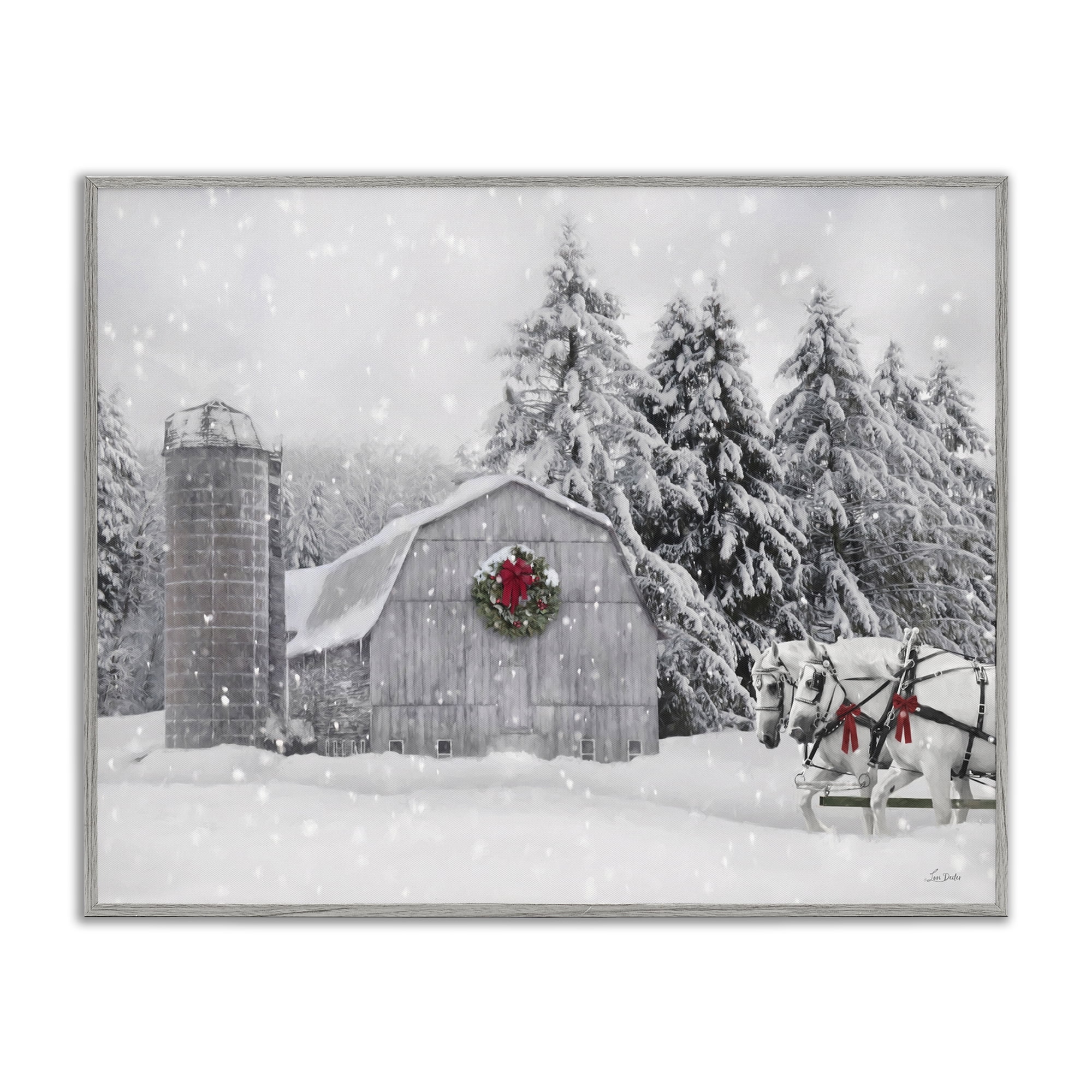 Stupell Industries Snowy Barn & Horses Holiday Painting Gray Framed Art Prints Wall Art, 14 x 11