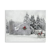Stupell Industries Snowy Barn & Horses Holiday Painting Unframed Art Prints Wall Art, 14 x 11
