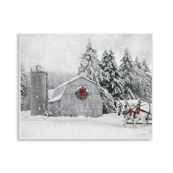 Stupell Industries Snowy Barn & Horses Holiday Painting Unframed Art Prints Wall Art, 14 x 11