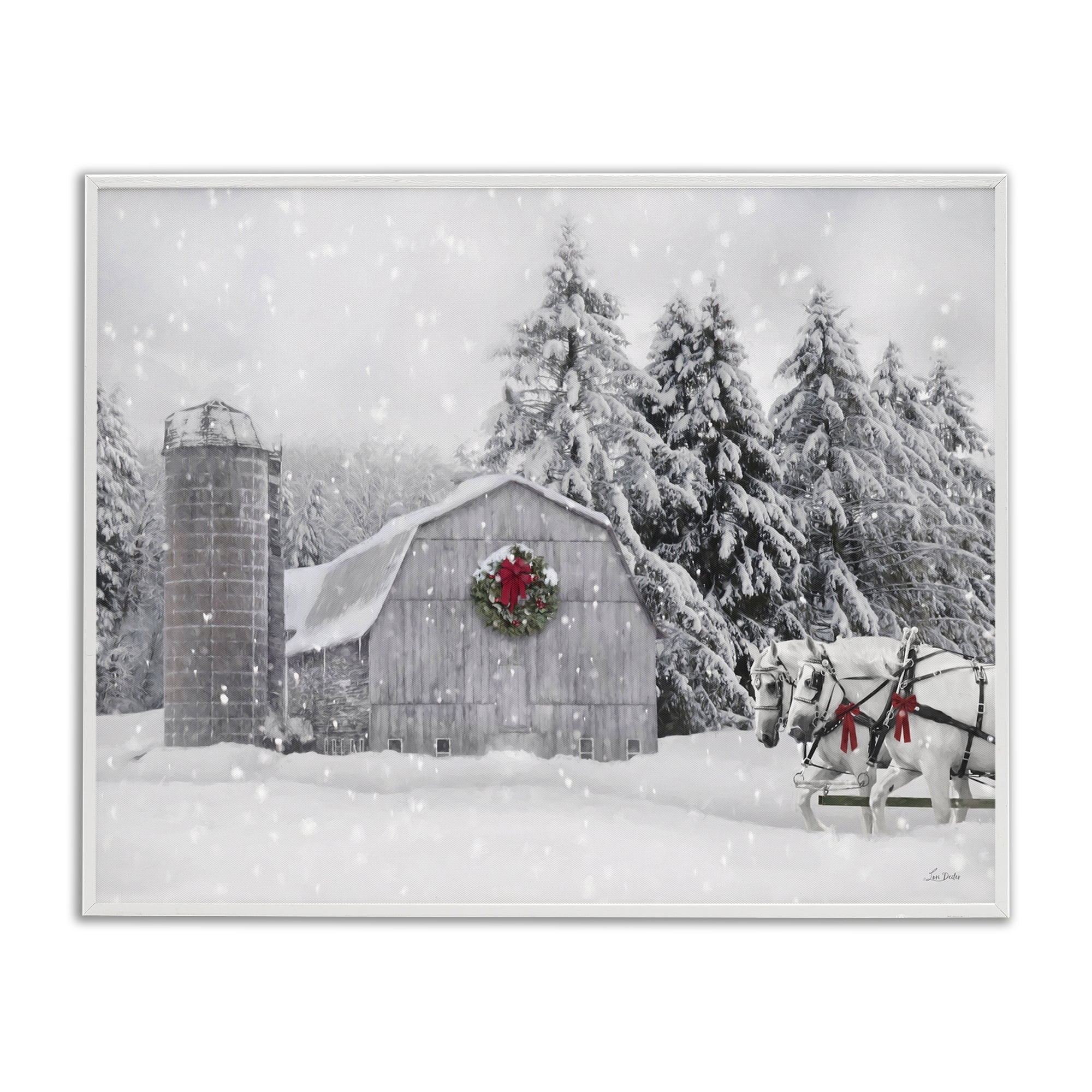 Stupell Industries Snowy Barn & Horses Holiday Painting White Framed Art Prints Wall Art, 20 x 16