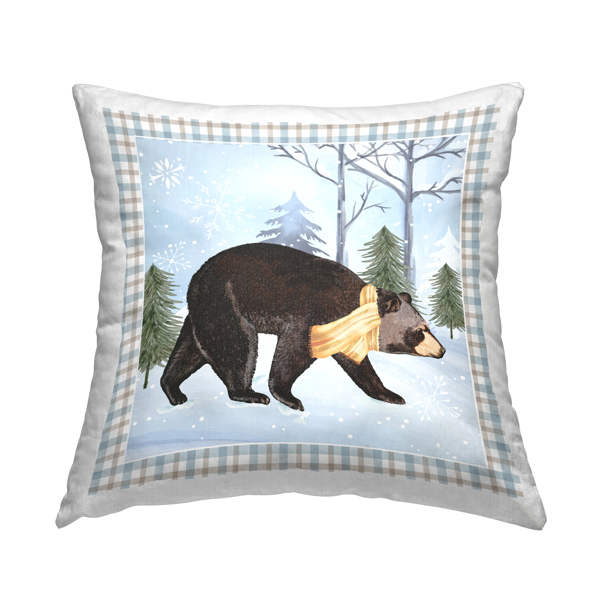 Stupell Industries Snowy Bear Blue Tartan Border Printed Throw Pillow Design by ND Art