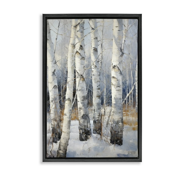 Stupell Industries Snowy Birch Forest Landscape Painting Black Floater Framed Art Print Wall Art, 17 x 25