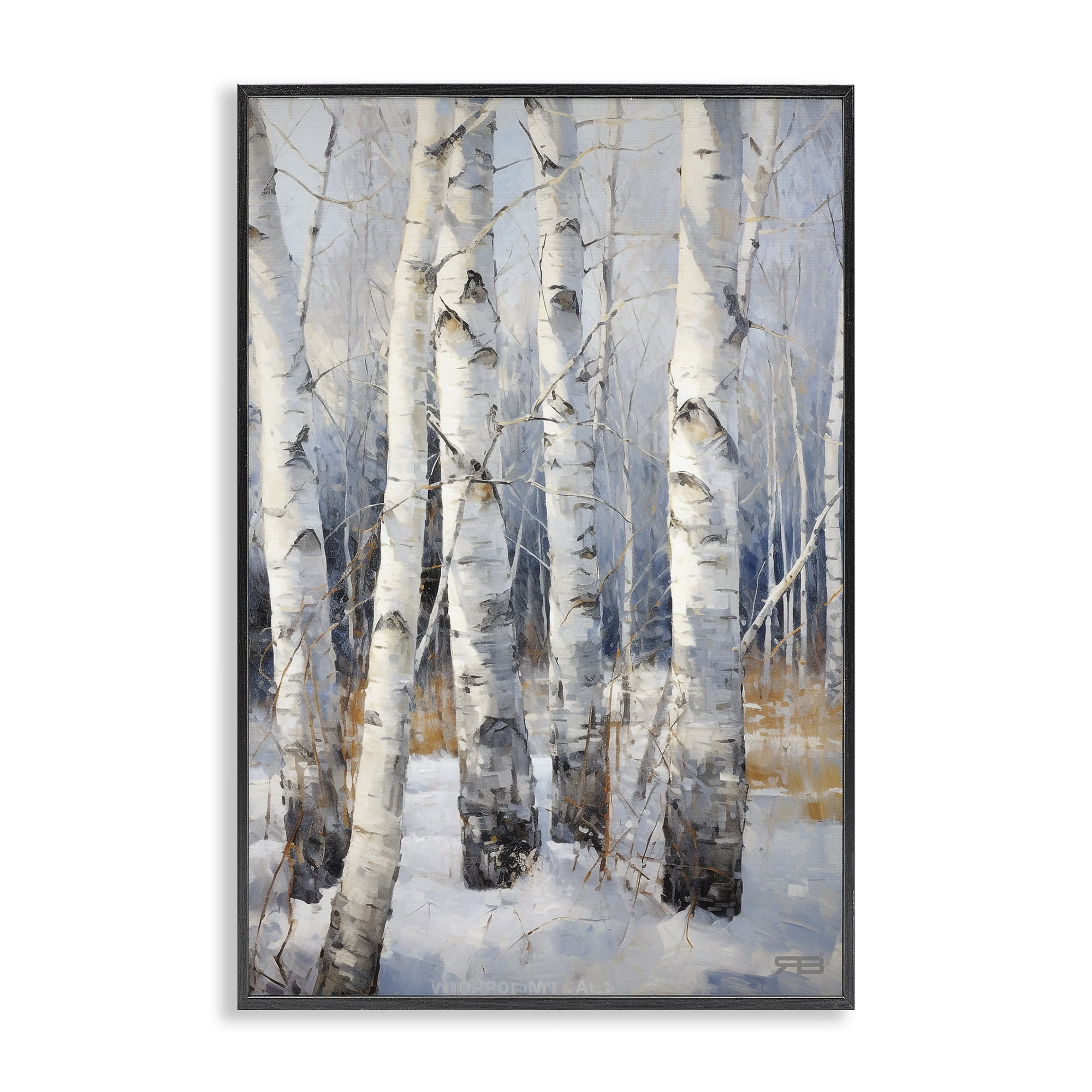 Stupell Industries Snowy Birch Forest Landscape Painting Black Framed Art Print Wall Art, 16 x 24