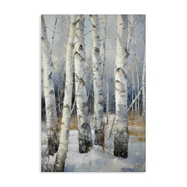Stupell Industries Snowy Birch Forest Landscape Painting Gallery Wrapped Canvas Art Print Wall Art, 16 x 24