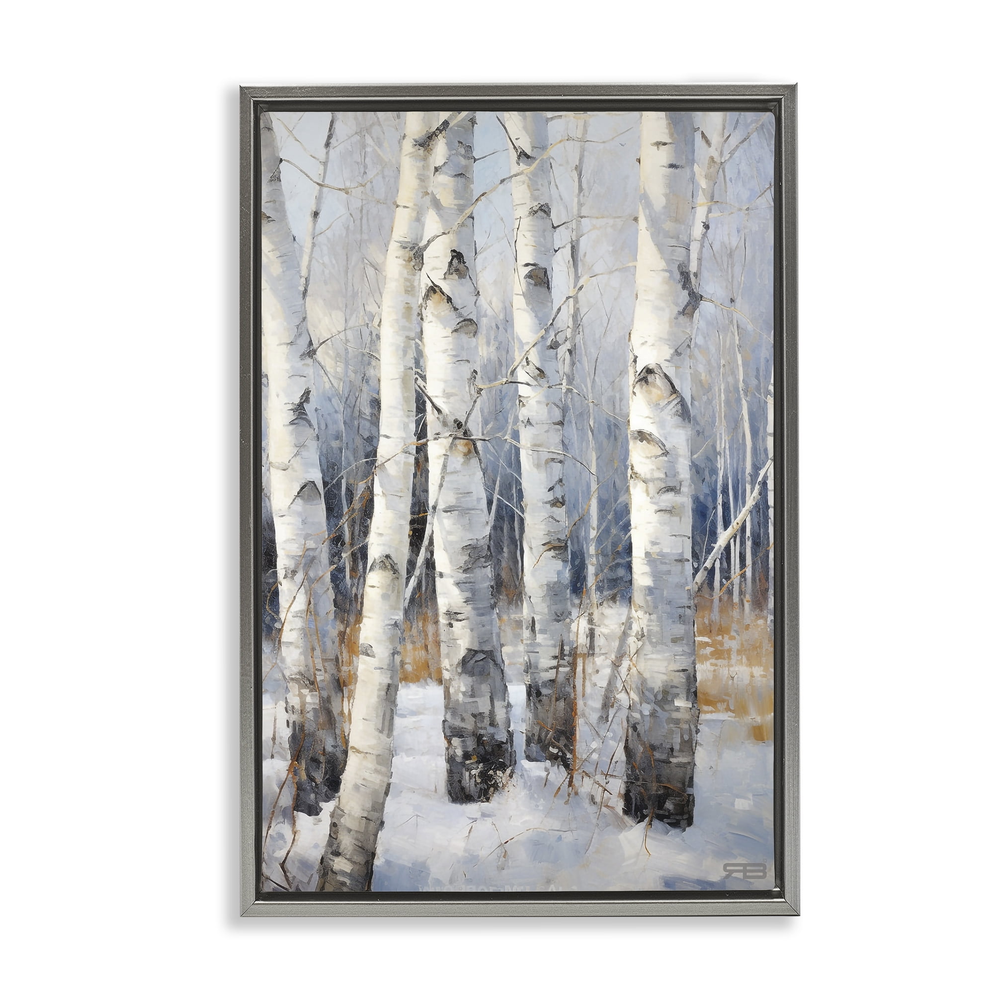 Stupell Industries Snowy Birch Forest Landscape Painting Gray Floater Framed Art Print Wall Art, 17 x 25